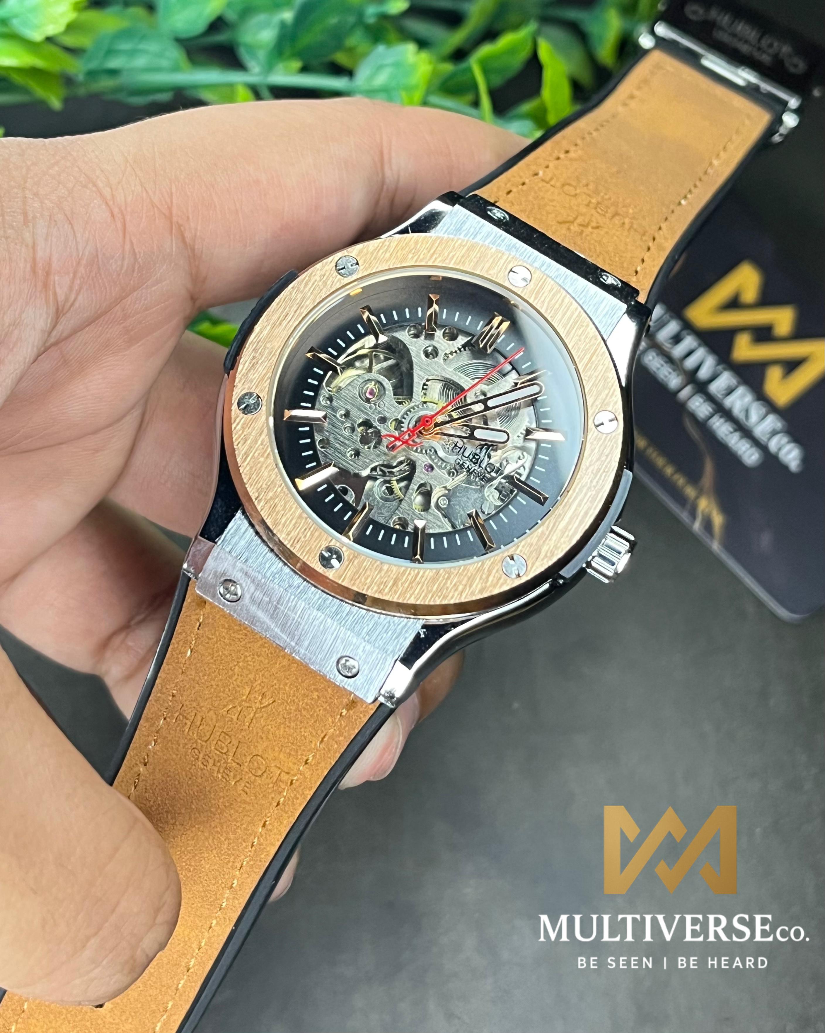 HUBLOT CLASSIC FUSION MUSTARD BELT ROSE GOLD BEZEL AUTOMATIC SKELETON SERIES (AA)_img_0