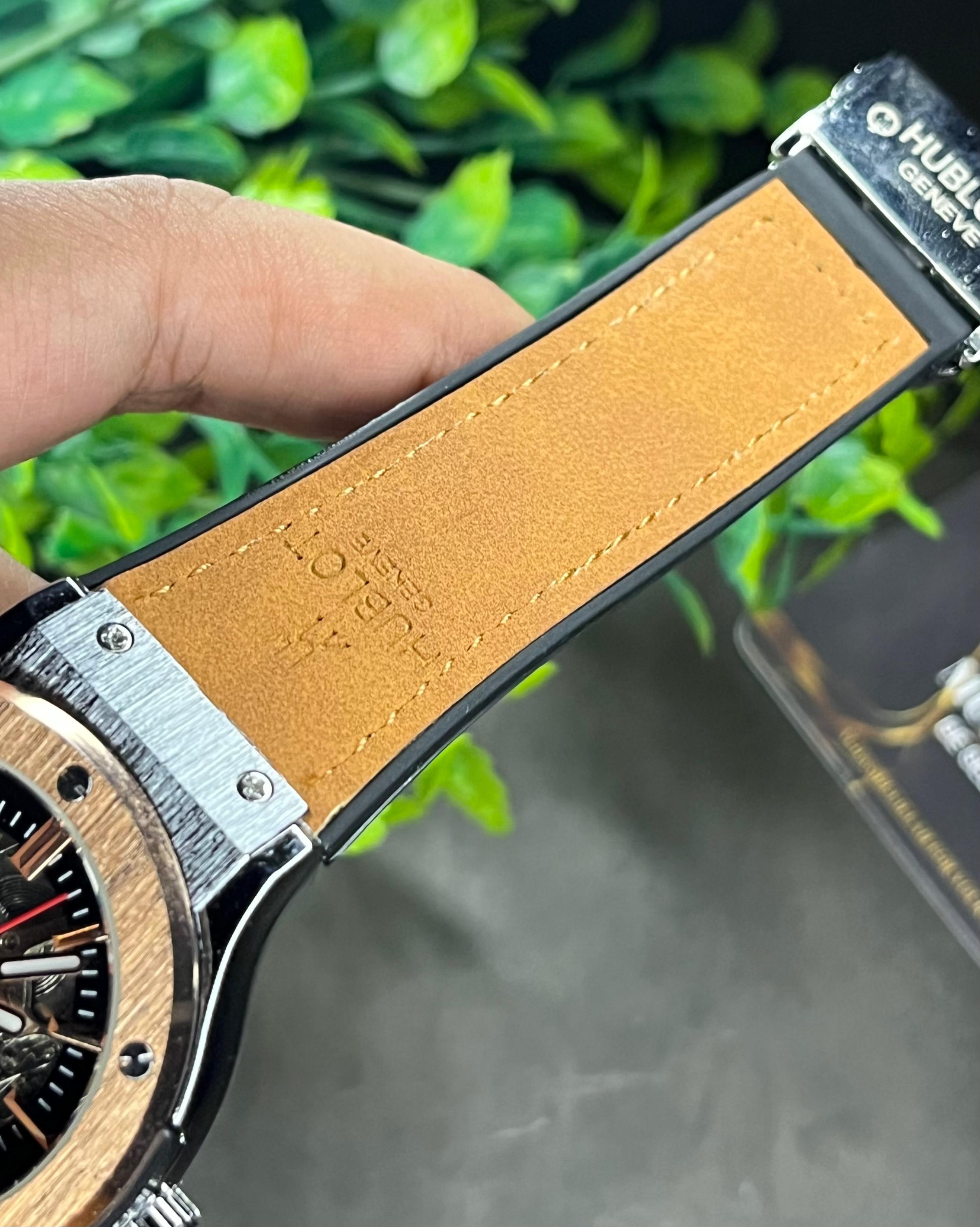 HUBLOT CLASSIC FUSION MUSTARD BELT ROSE GOLD BEZEL AUTOMATIC SKELETON SERIES (AA)_img_3