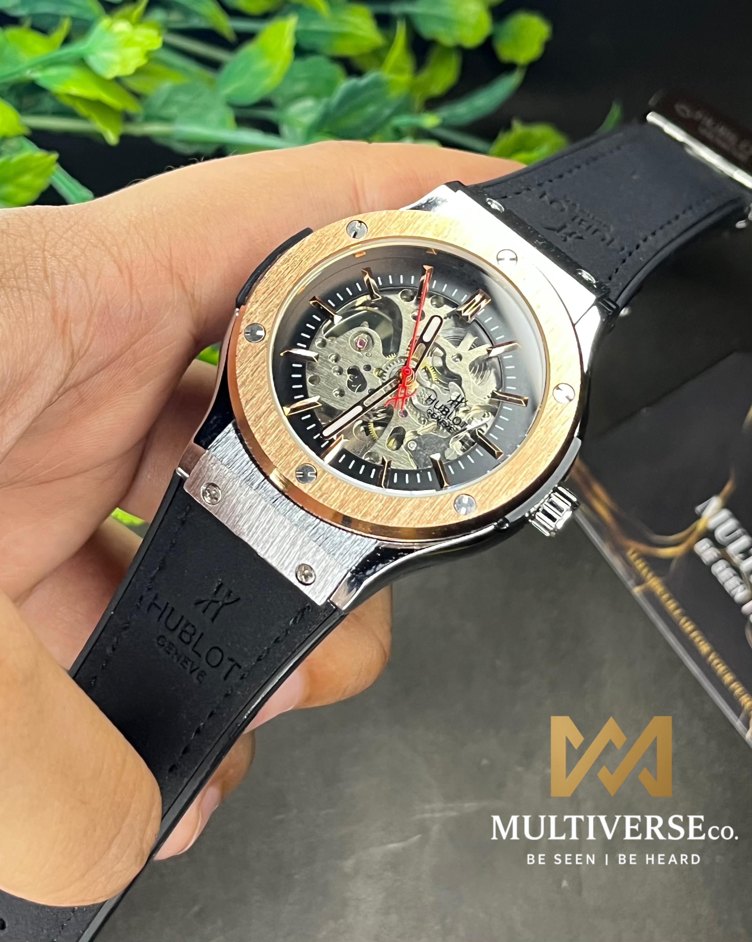 HUBLOT CLASSIC FUSION ROSE GOLD BEZEL BLACK BELT AUTOMATIC SKELETON SERIES (AA)_img_0