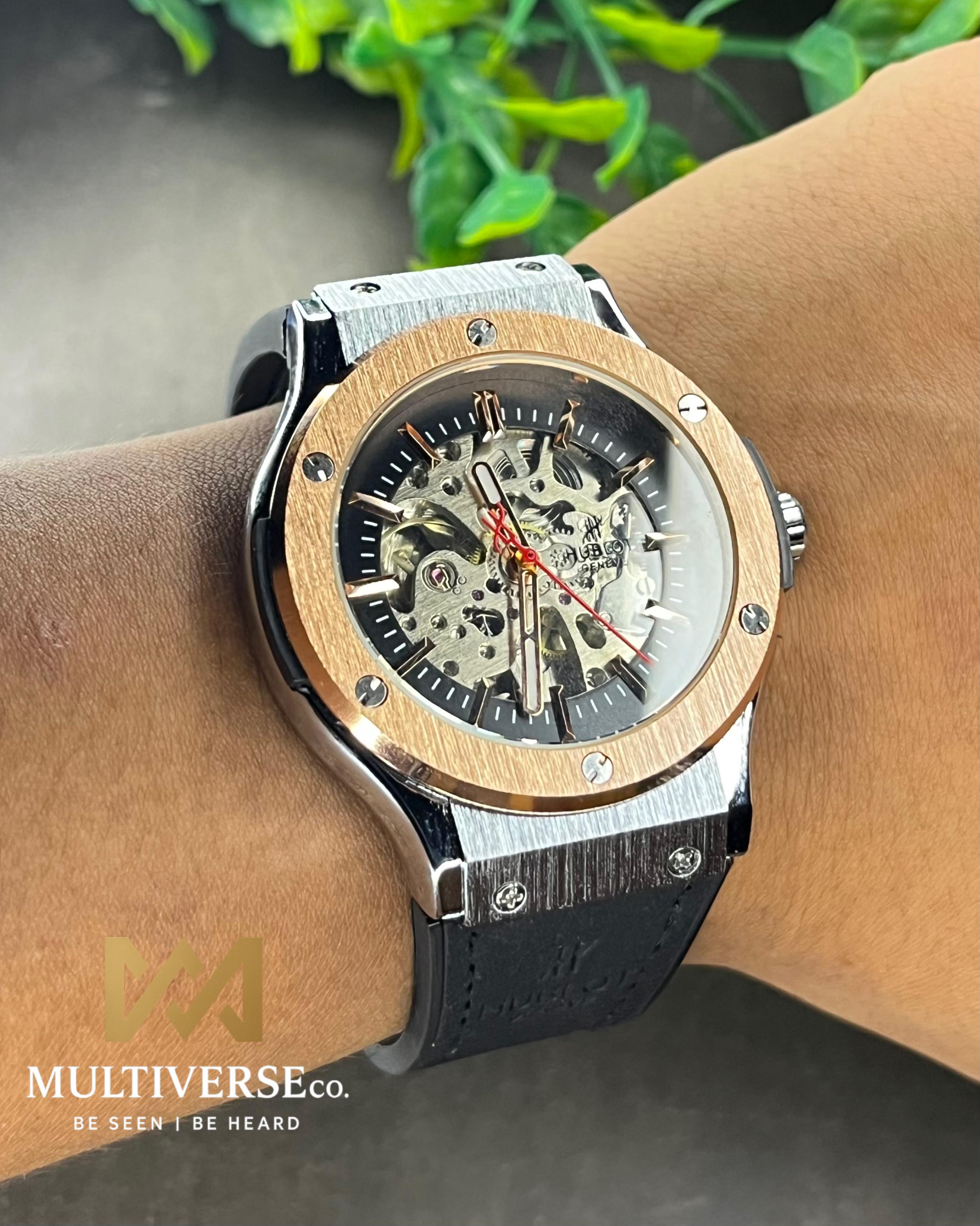 HUBLOT CLASSIC FUSION ROSE GOLD BEZEL BLACK BELT AUTOMATIC SKELETON SERIES (AA)_img_1