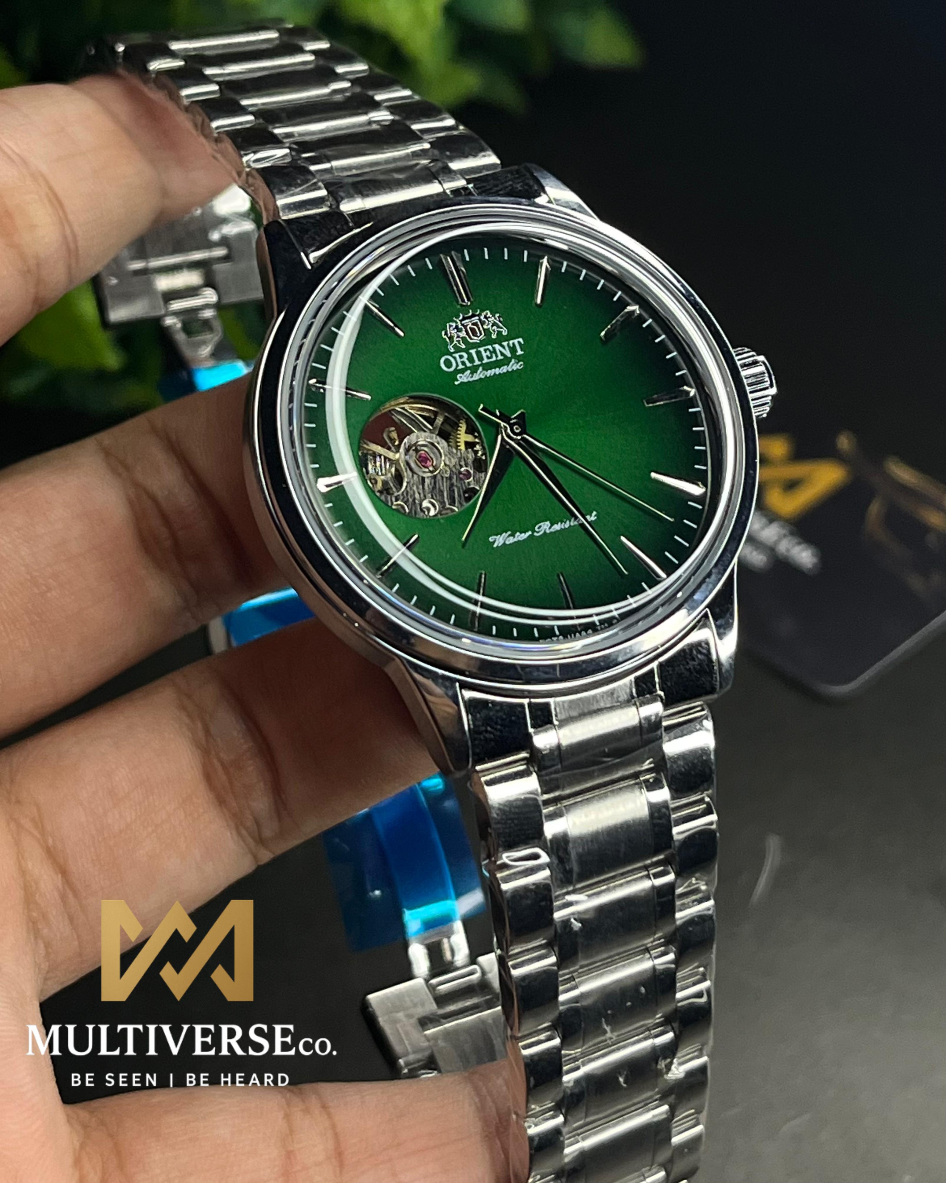 ORIENT BAMBINO OPEN HEART GREEN AUTOMATIC STEEL BRACELET (SEMI AAA)_img_0