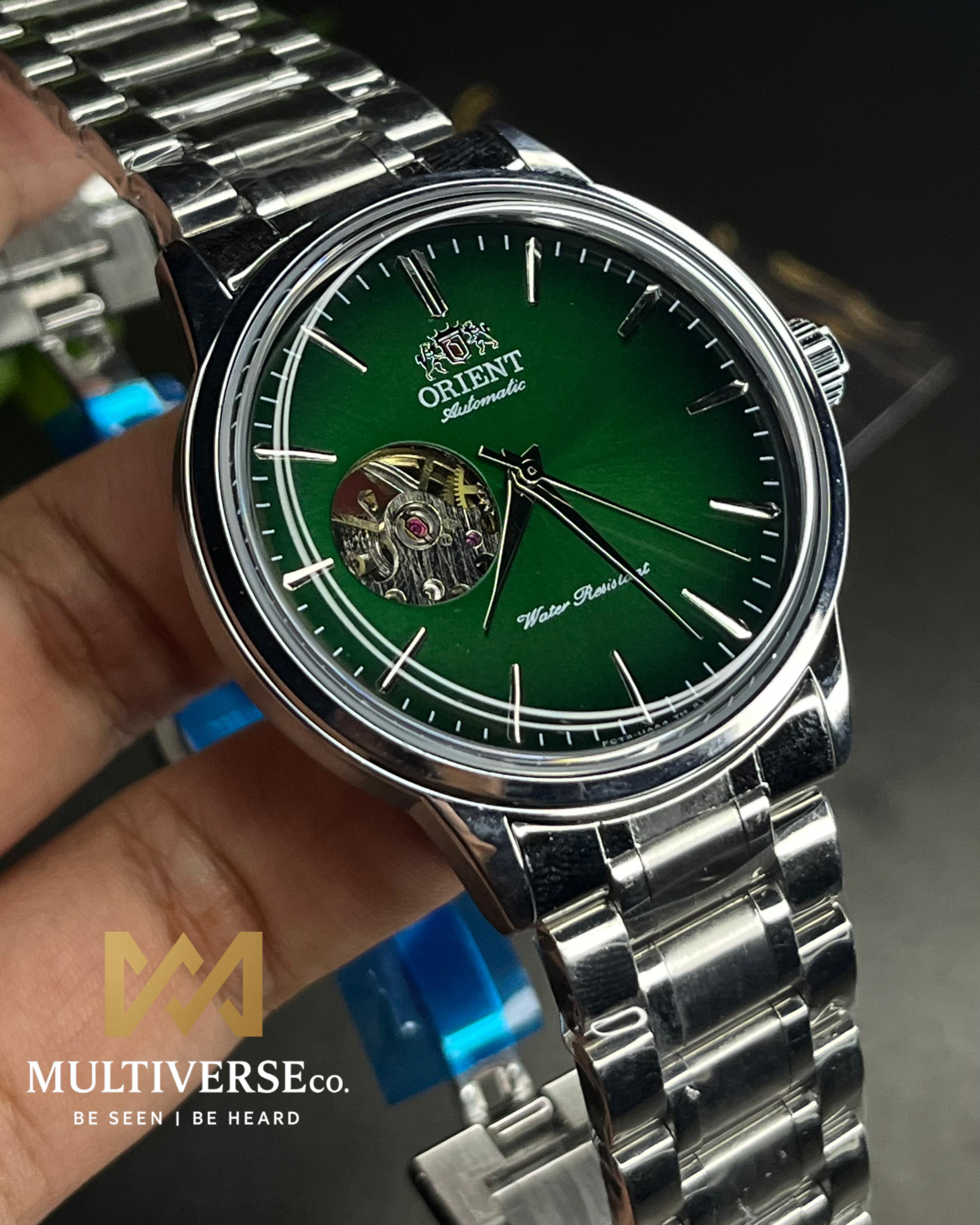 ORIENT BAMBINO OPEN HEART GREEN AUTOMATIC STEEL BRACELET (SEMI AAA)_img_1