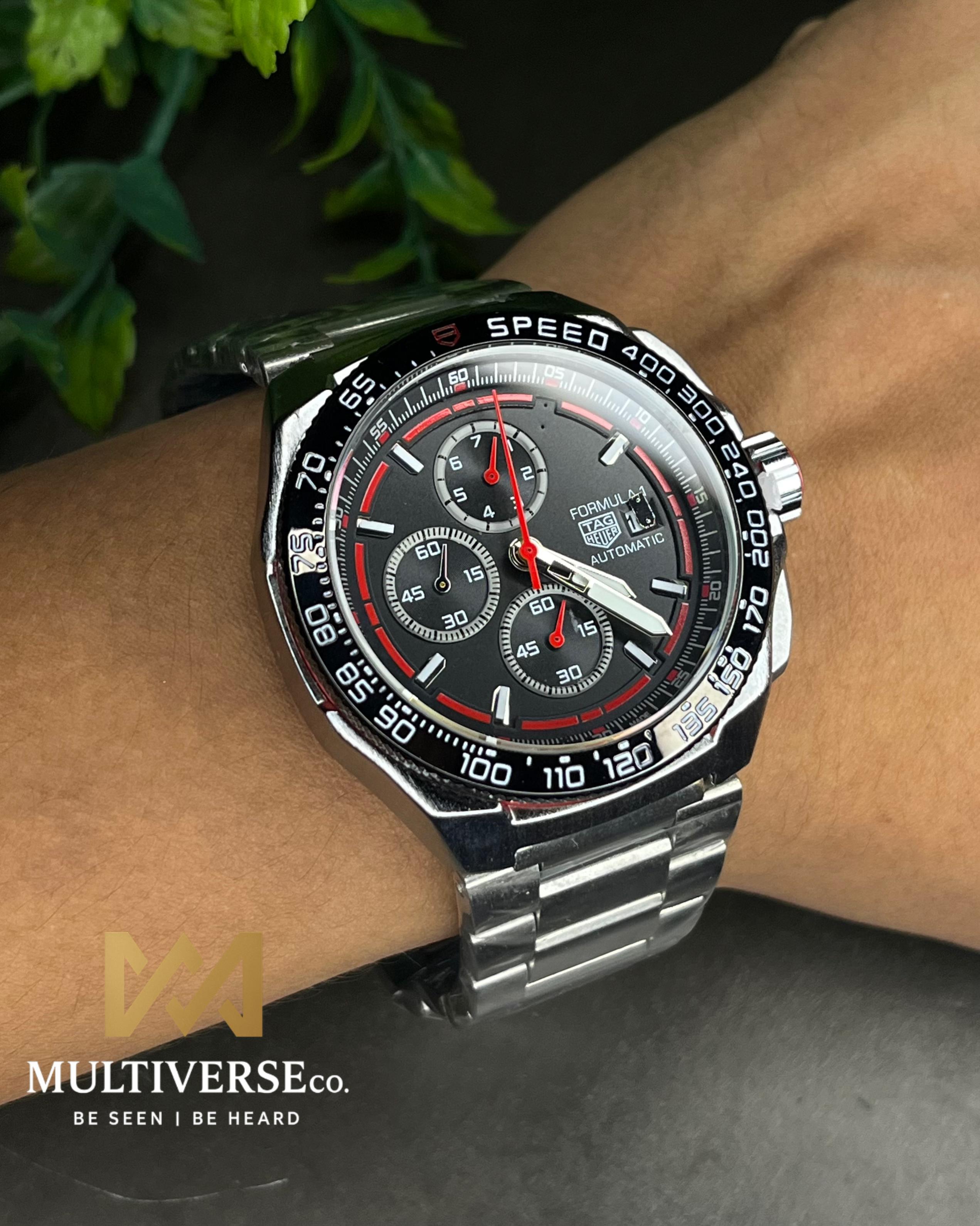 TAG FORMULA 1 RED-TONE BLACK DIAL CHRONOGRAPH STEEL BRACELET (SEMI AAA)_img_2