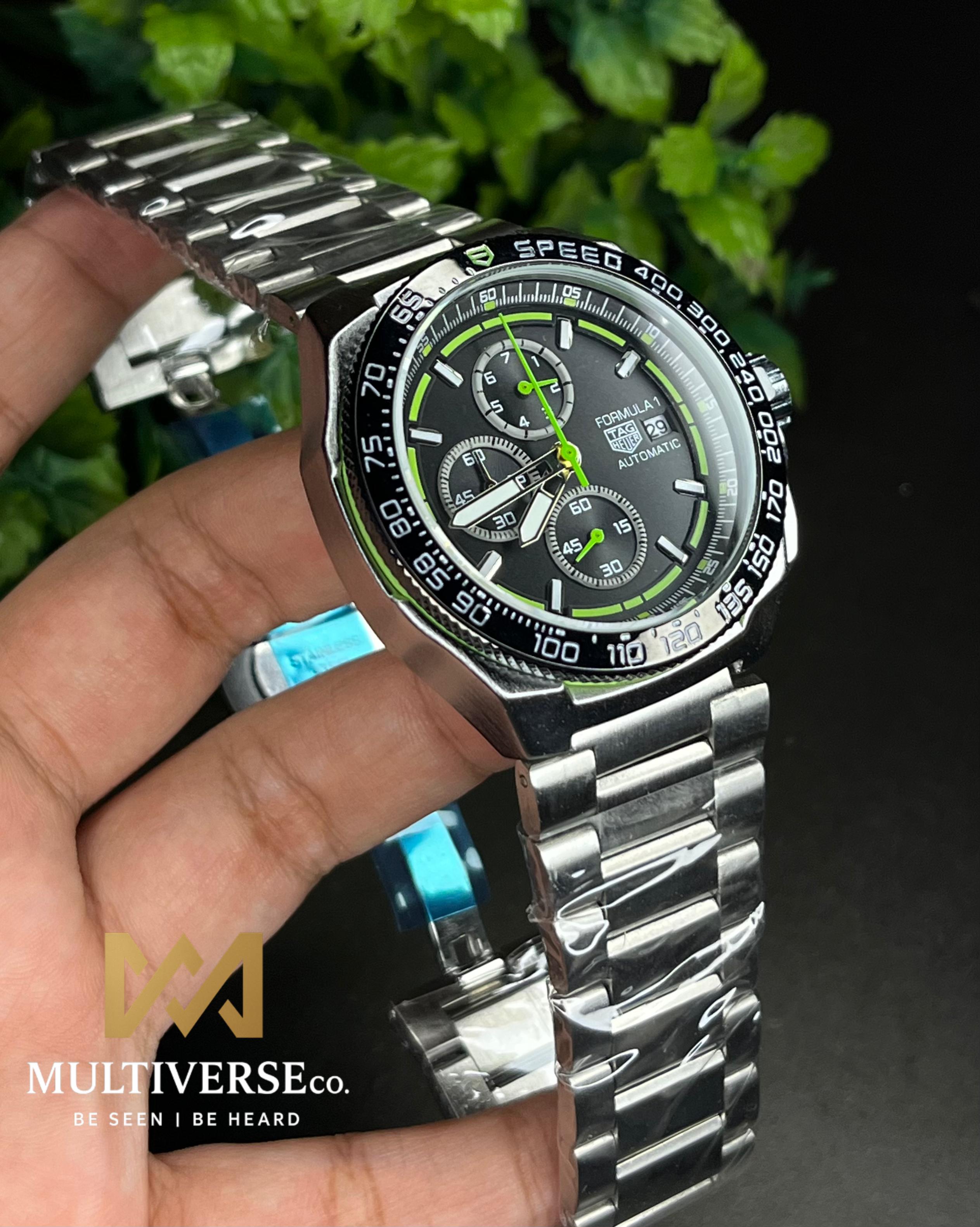 TAG FORMULA 1 GREEN-TONE BLACK DIAL CHRONOGRAPH STEEL BRACELET (SEMI AAA)_img_1