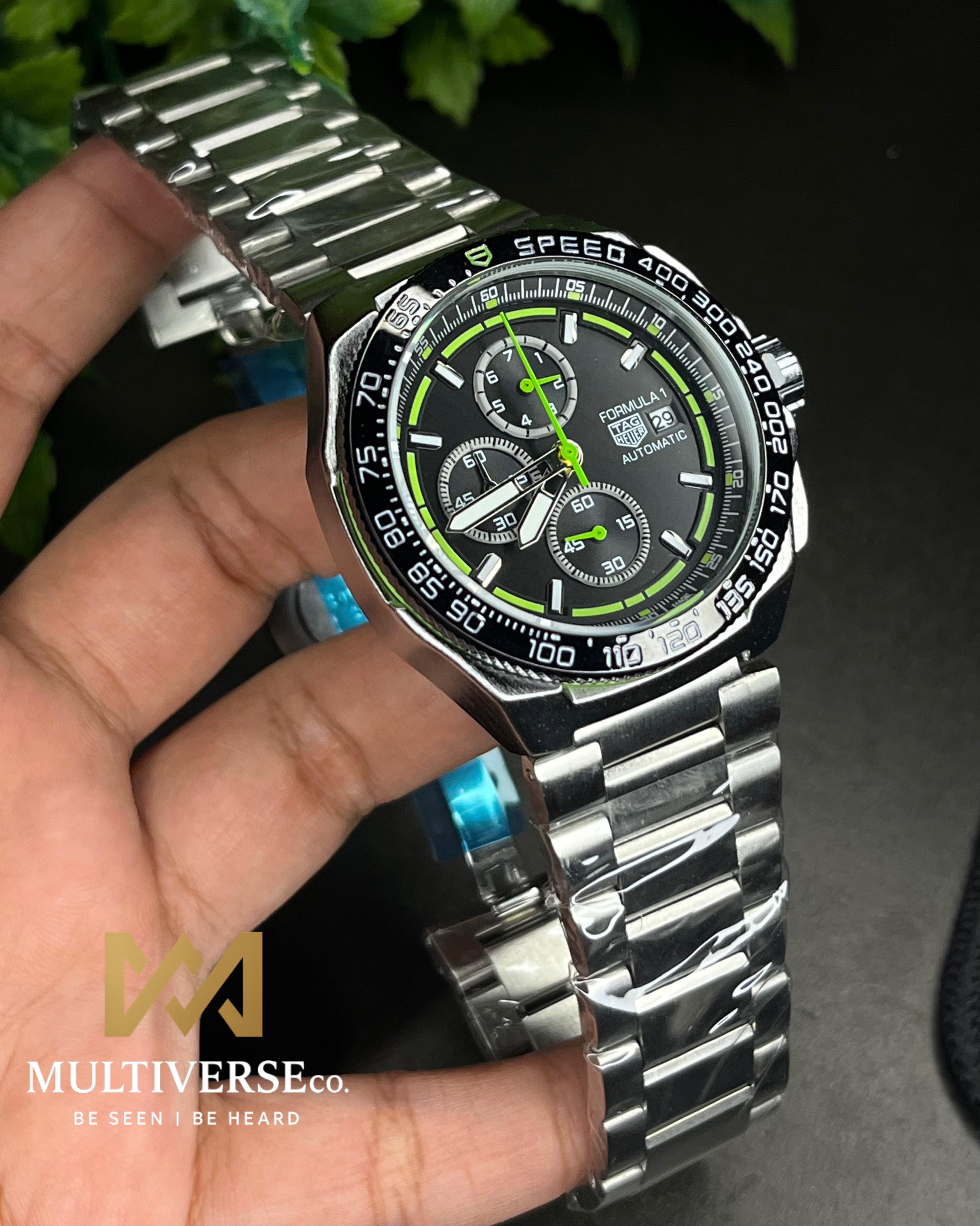 TAG FORMULA 1 GREEN-TONE BLACK DIAL CHRONOGRAPH STEEL BRACELET (SEMI AAA)_img_0