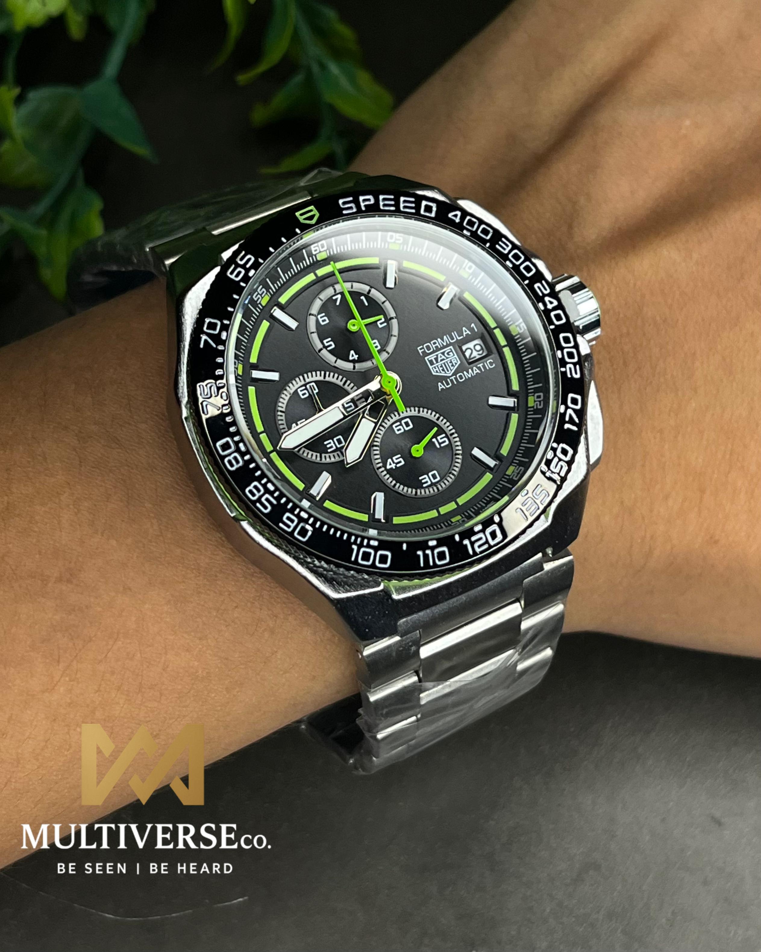 TAG FORMULA 1 GREEN-TONE BLACK DIAL CHRONOGRAPH STEEL BRACELET (SEMI AAA)_img_2