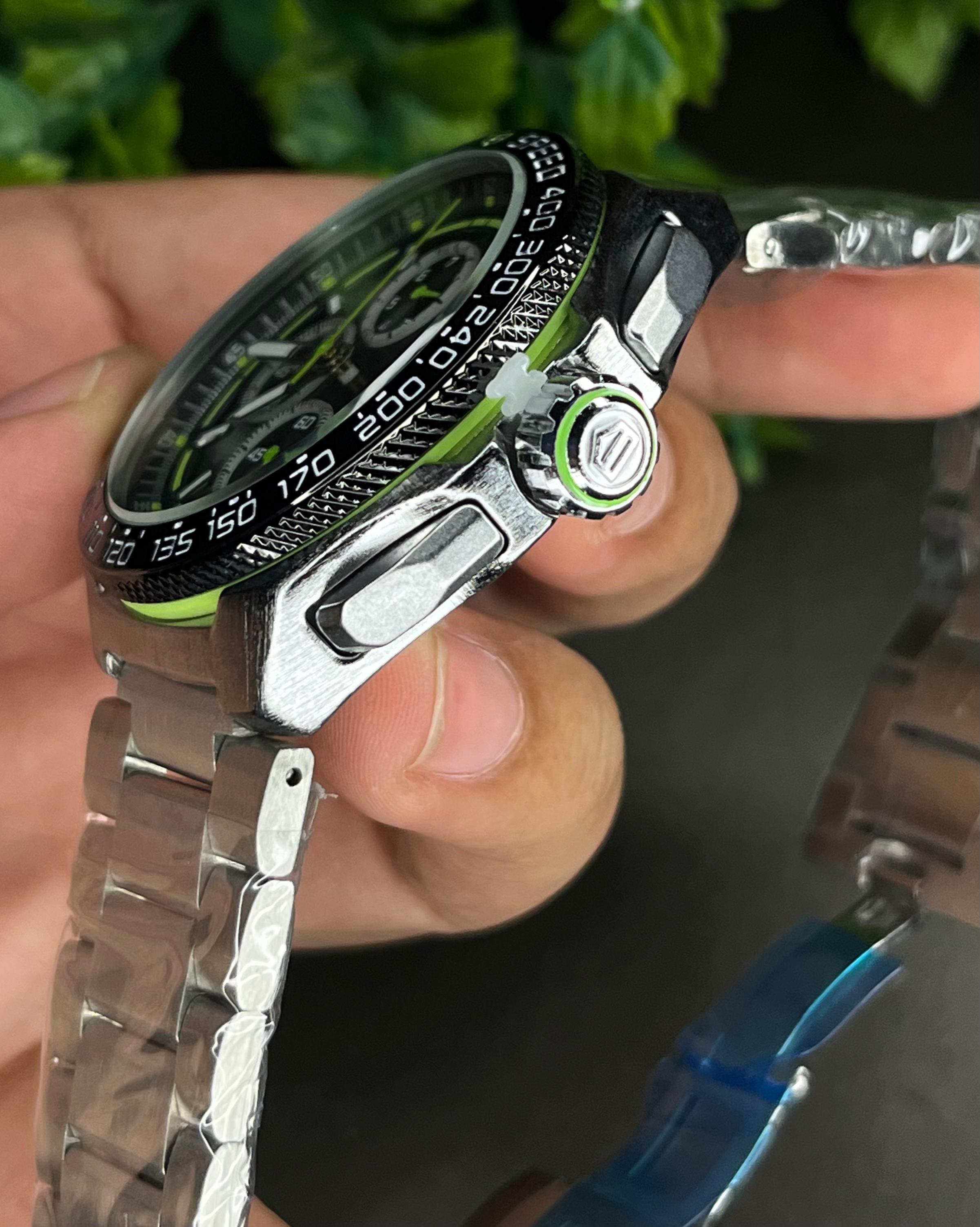 TAG FORMULA 1 GREEN-TONE BLACK DIAL CHRONOGRAPH STEEL BRACELET (SEMI AAA)_img_3