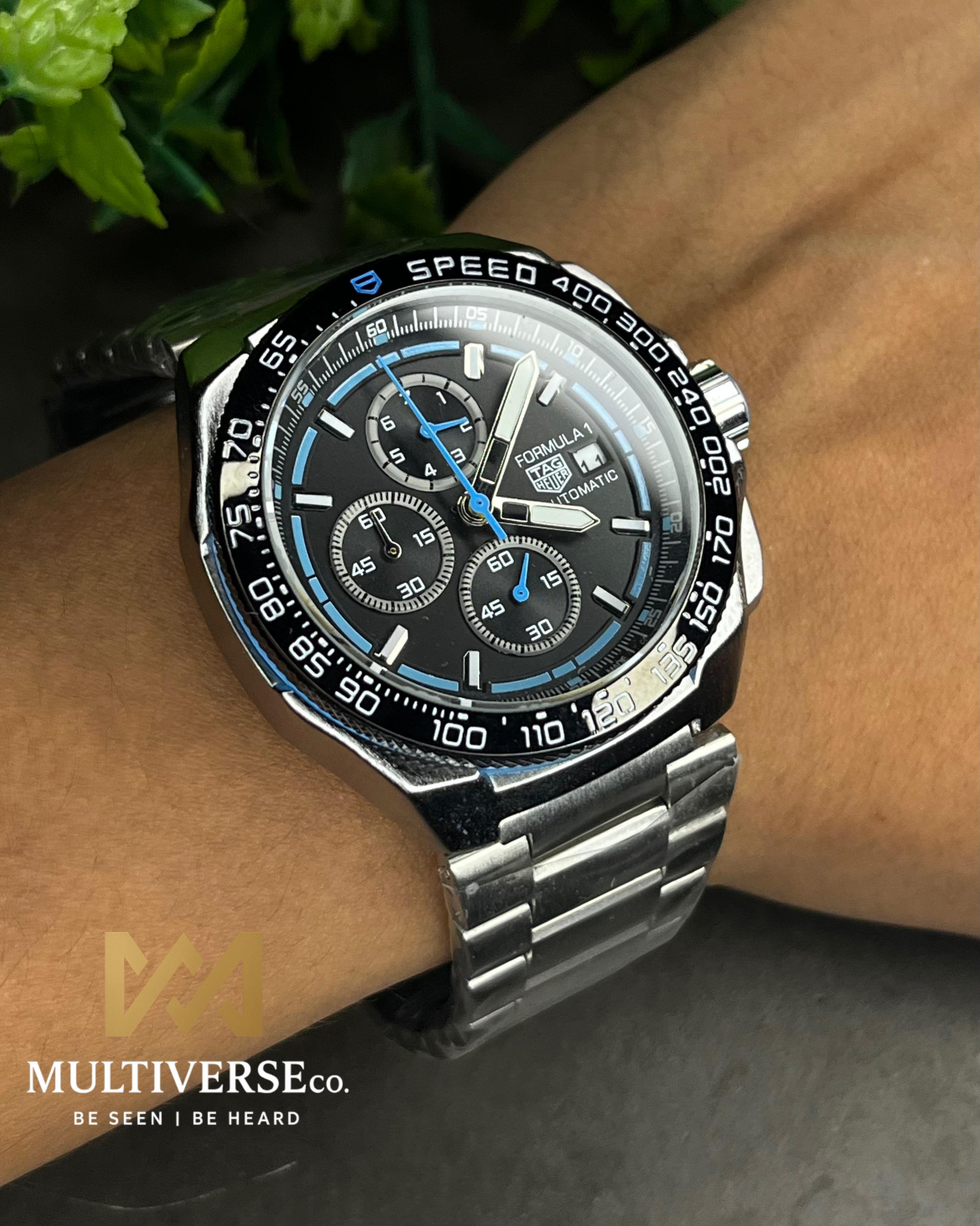 TAG FORMULA 1 BLUE-TONE BLACK DIAL CHRONOGRAPH STEEL BRACELET (SEMI AAA)_img_2