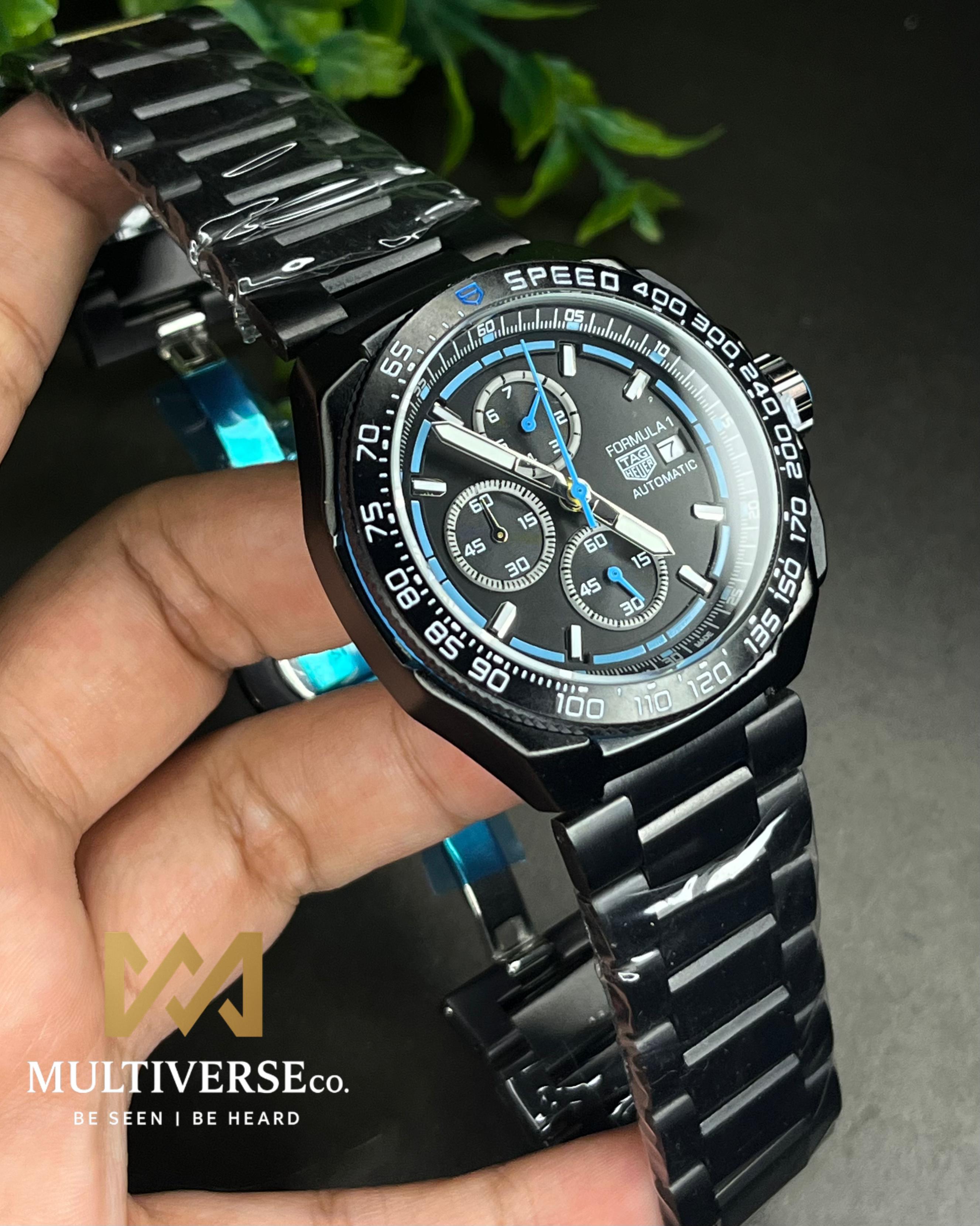 TAG FORMULA 1 BLUE-TONE FULL BLACK CHRONOGRAPH STEEL BRACELET (SEMI AAA)_img_1