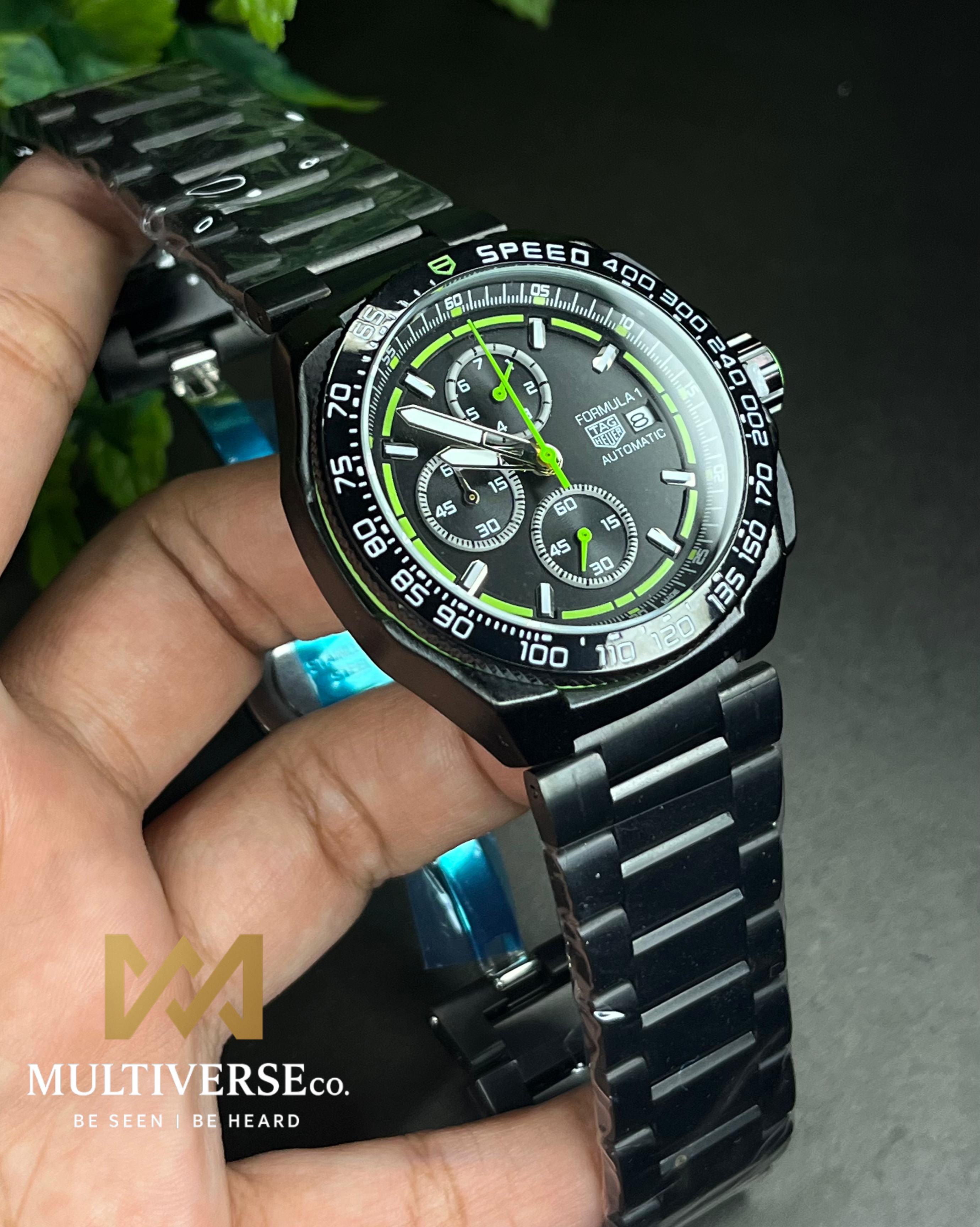 TAG FORMULA 1 GREEN-TONE FULL BLACK CHRONOGRAPH STEEL BRACELET (SEMI AAA)_img_0