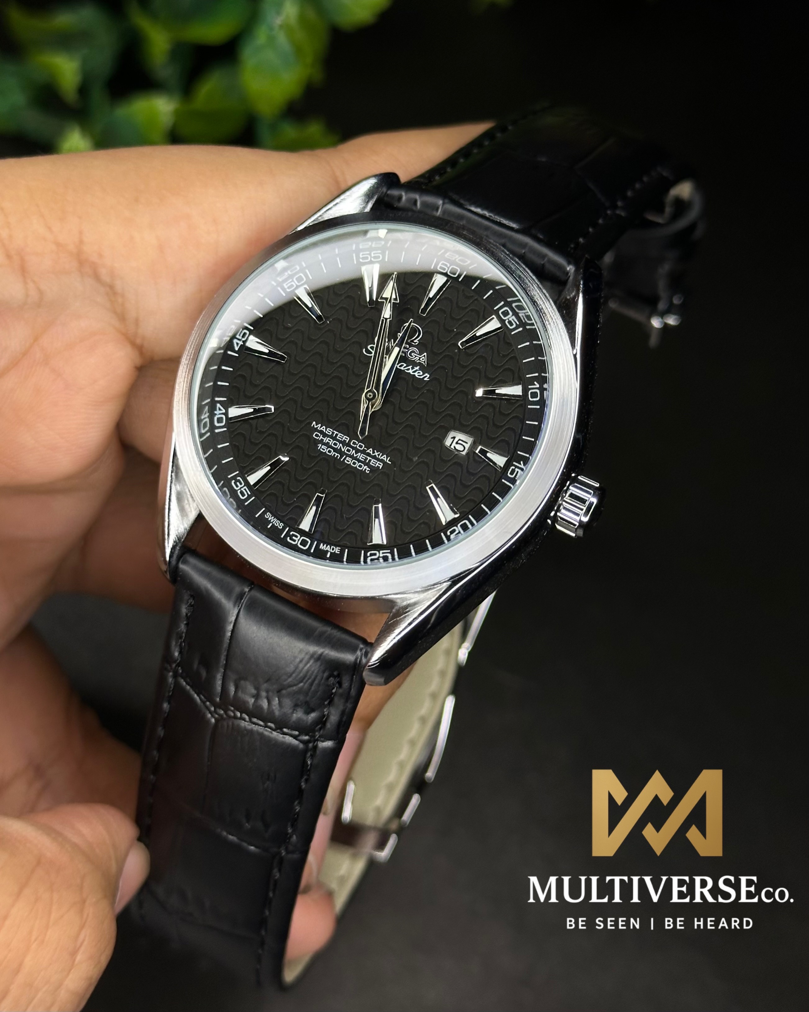 OMEGA SEAMASTER BLACK WAVE PATTERN DIAL BLACK BELT (AA)_img_0