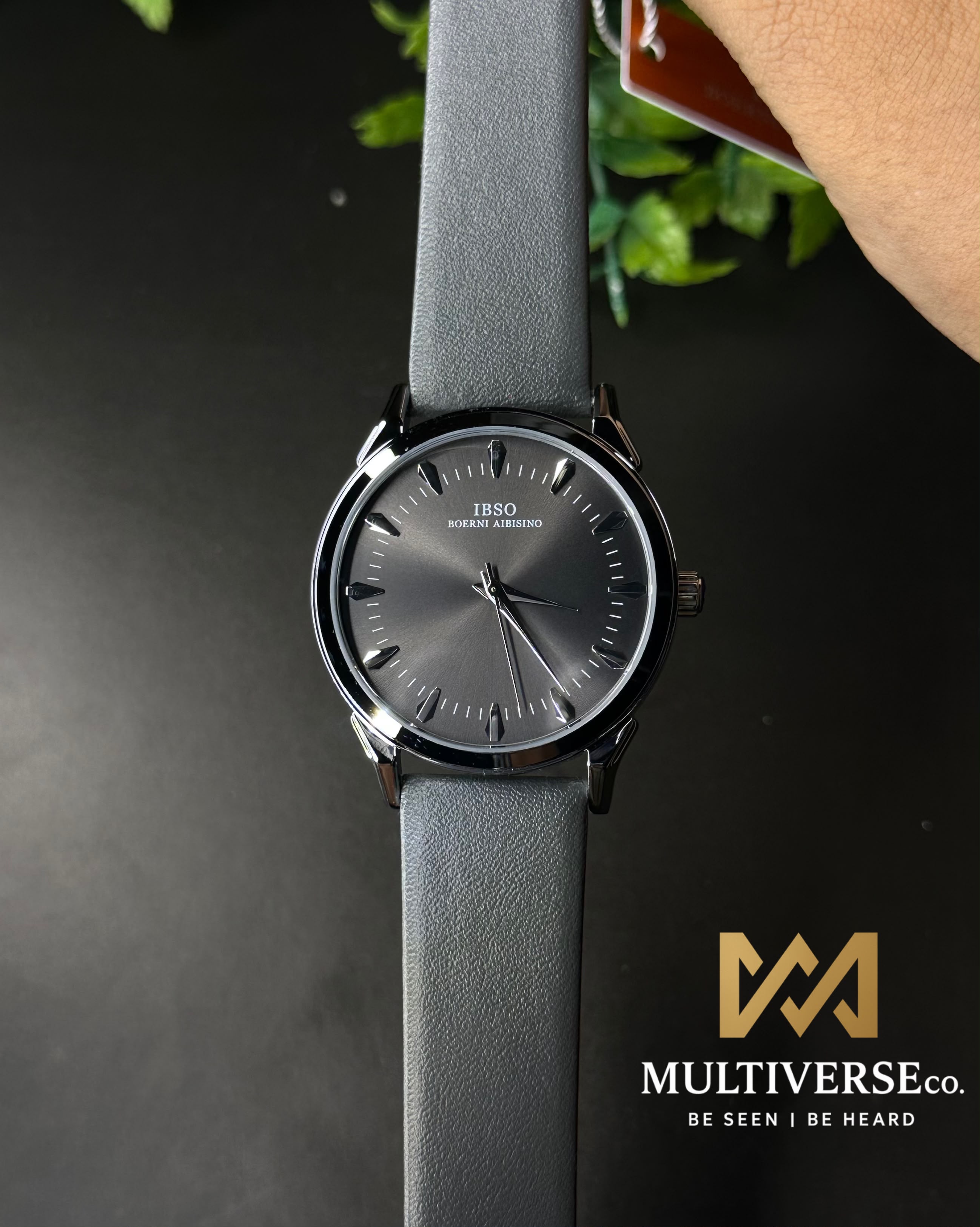 IBSO FACETED ARROWHEAD DIAL GREY LEATHER GREY DIAL WATCH S1388G_img_1