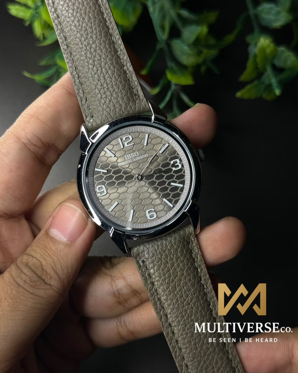 IBSO BOERNI AB HONEYCOMB DIAL TAUPE LEATHER WATCH B2366G_img_2