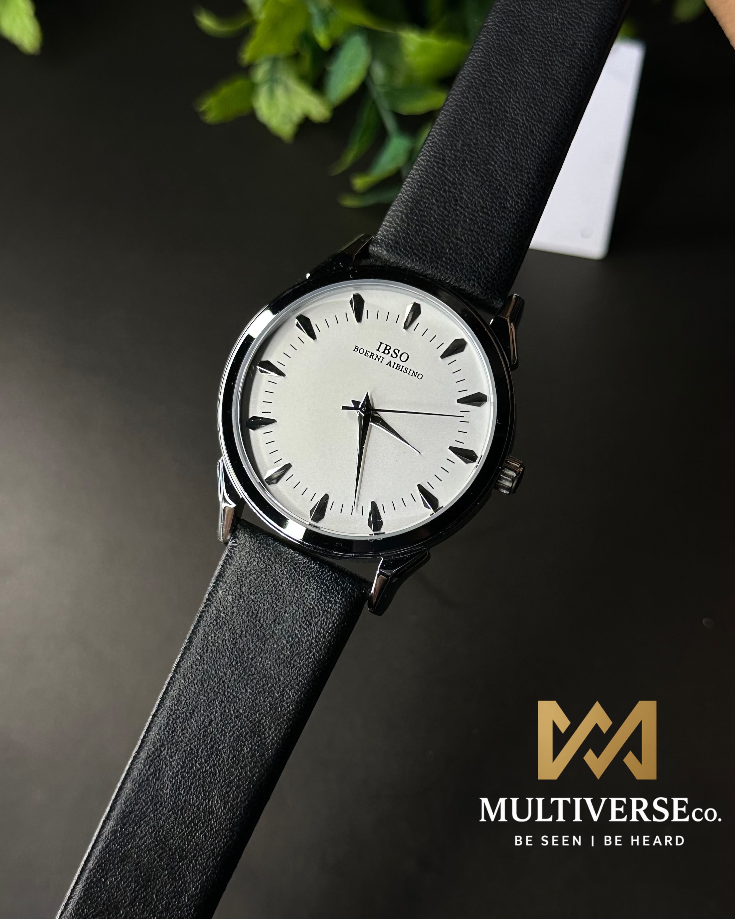IBSO FACETED ARROWHEAD DIAL BLACK LEATHER WHITE DIAL WATCH S1388G_img_0