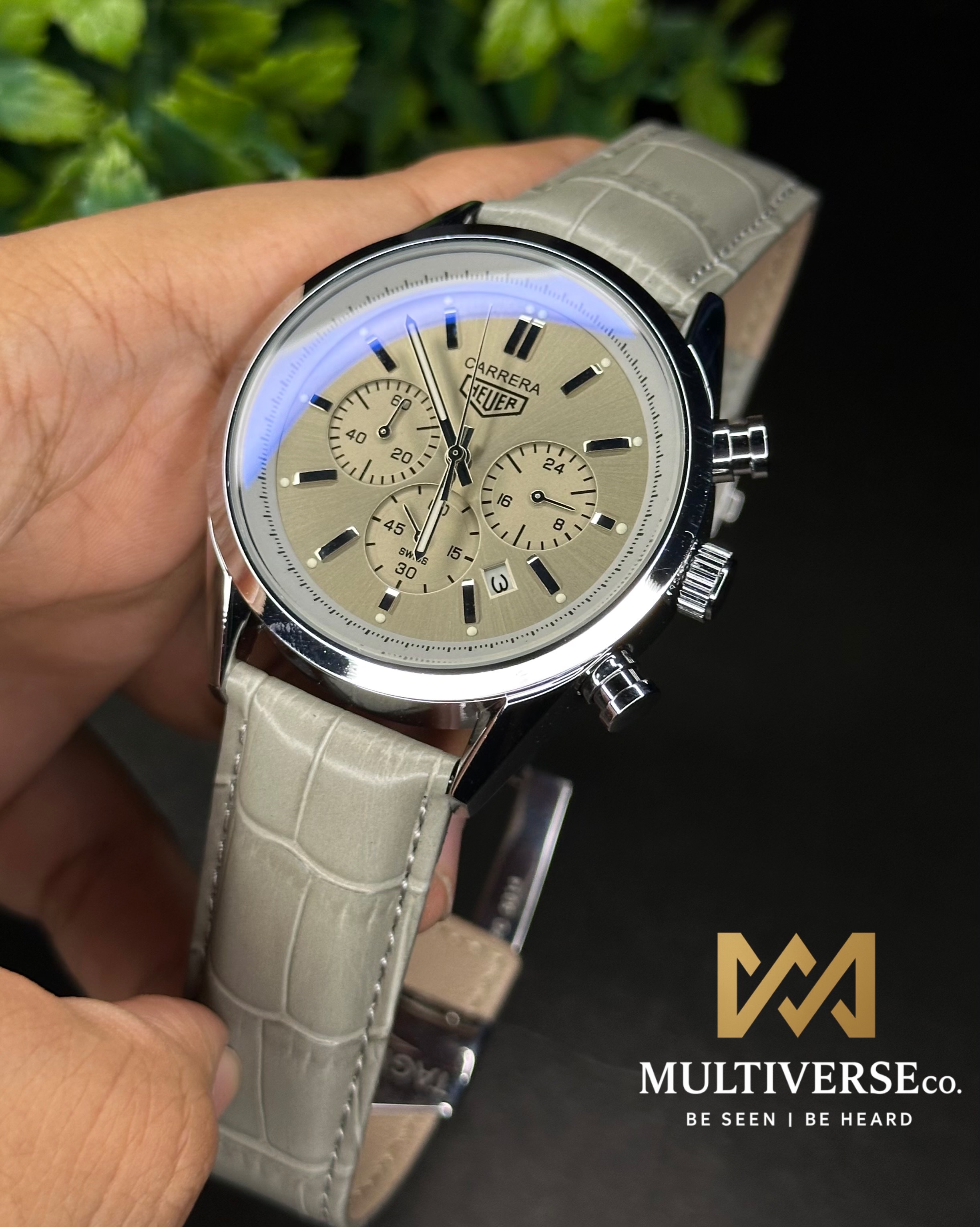 TAG HEUER CARRERA CHRONOGRAPH SILVER CASE GREY BELT GREY DIAL (AA)_img_0