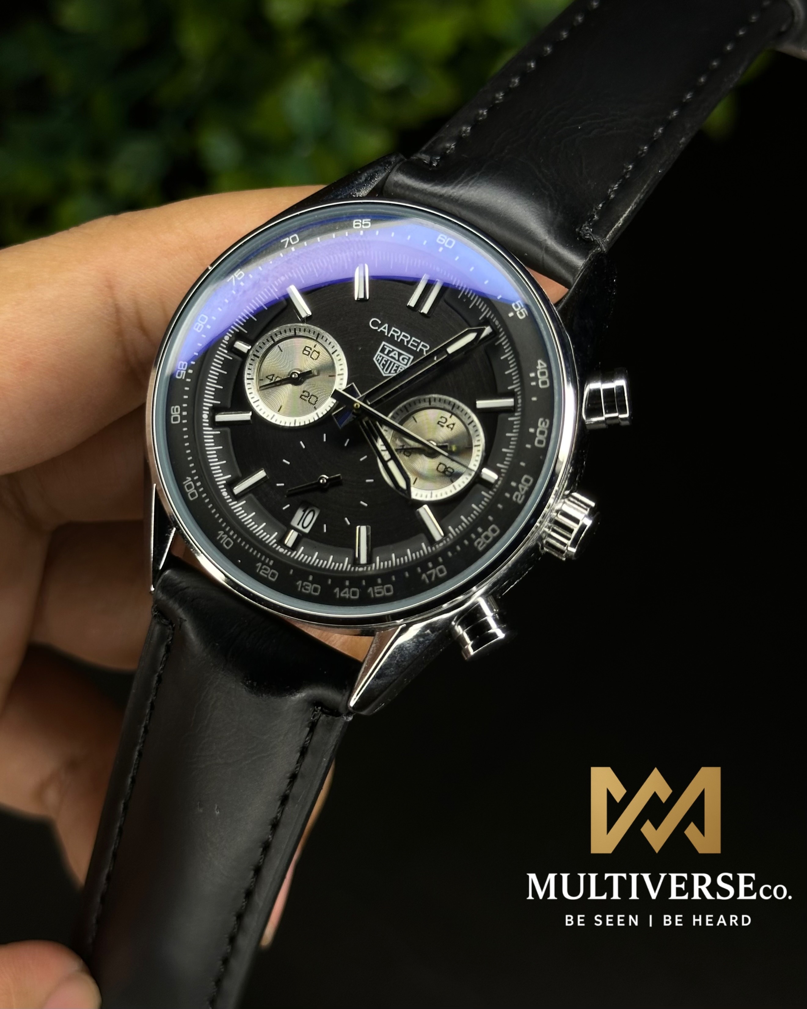 TAG HEUER CARRERA CHRONOGRAPH BLACK DIAL BLACK BELT (AA)_img_1