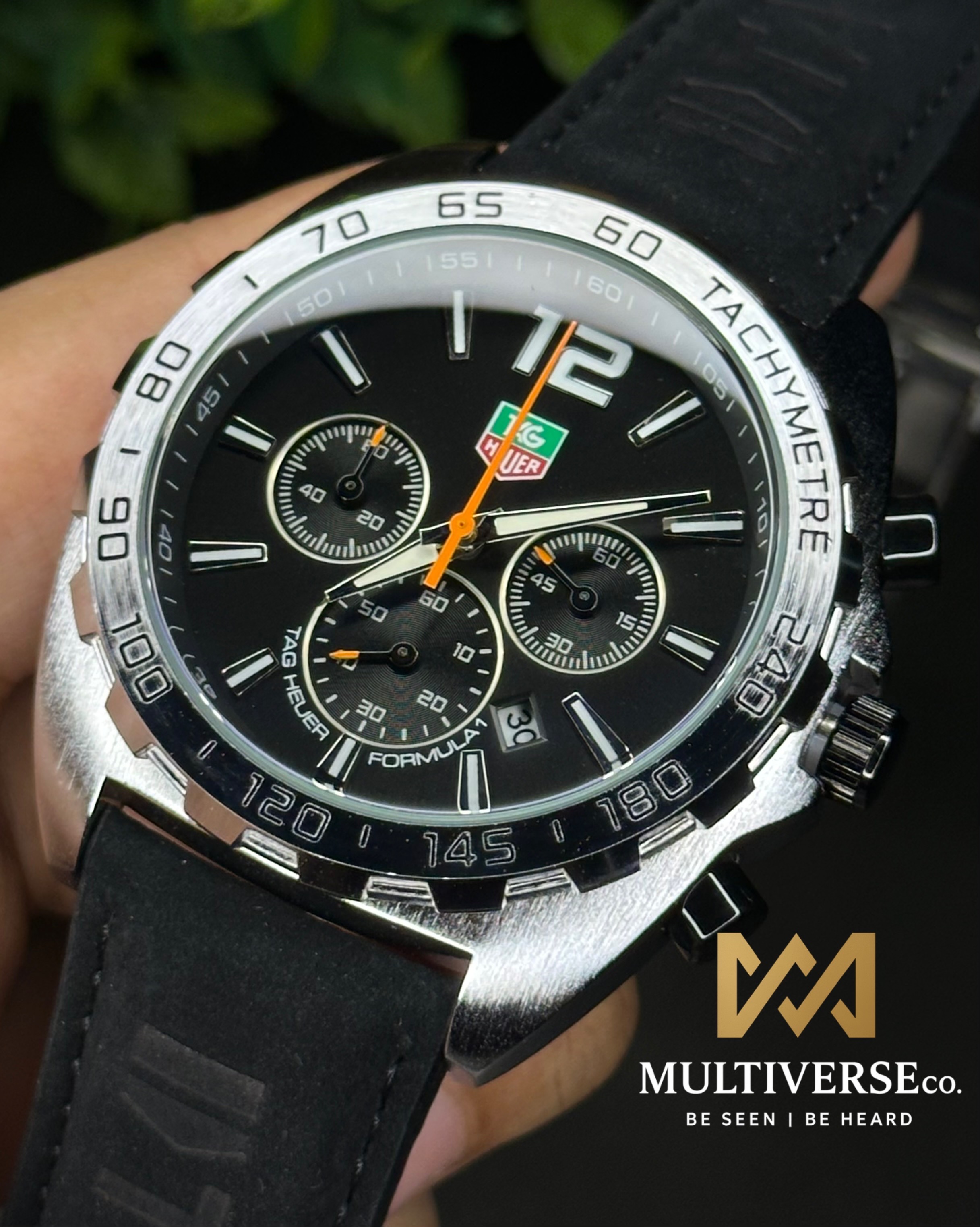 TAG HEUER FORMULA 1 CHRONOGRAPH GULF EDITION BLACK BELT SILVER CASE (AA)_img_1