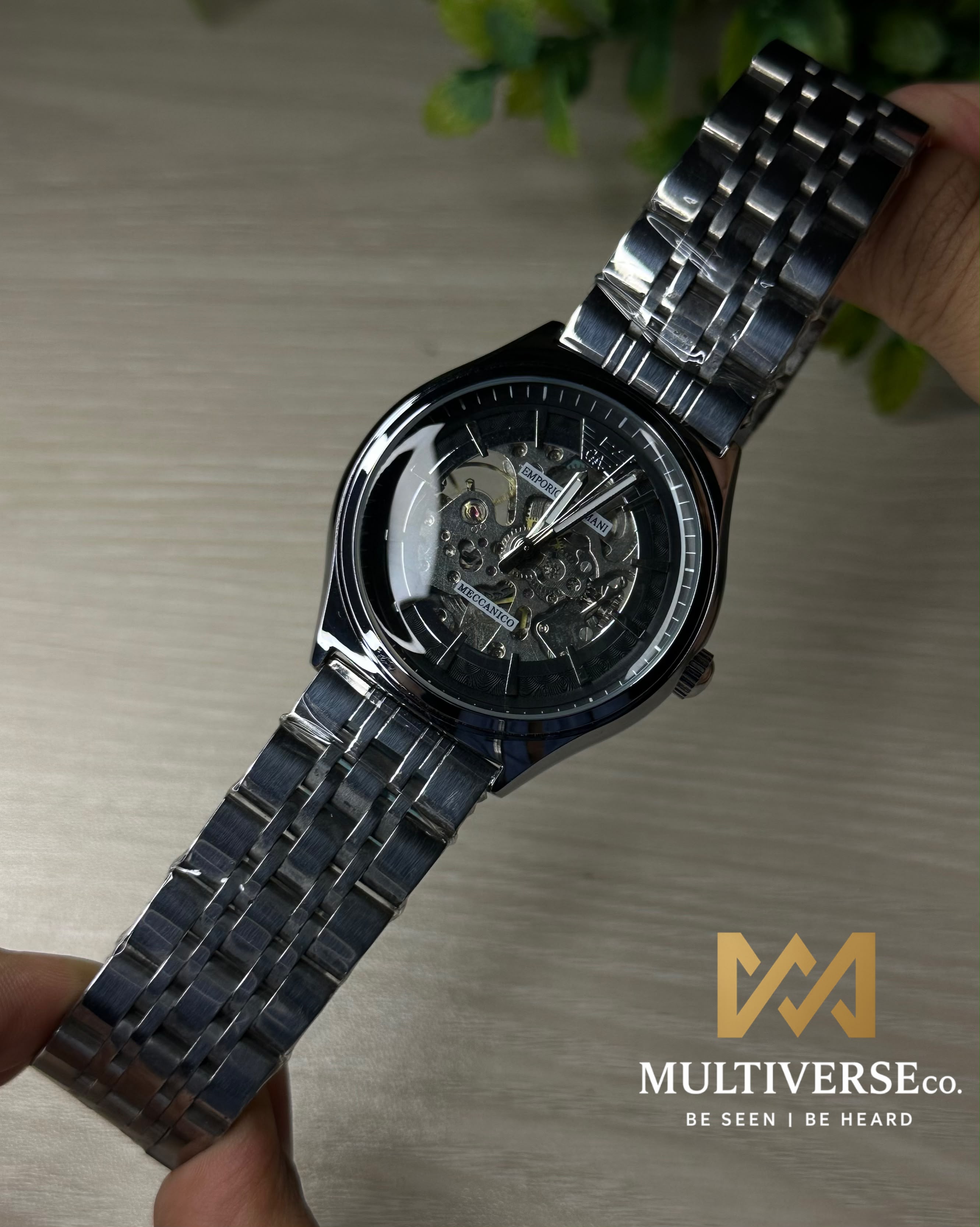 EMPORIO ARMANI SKELETON BLACK DIAL SILVER TONE WATCH_img_3