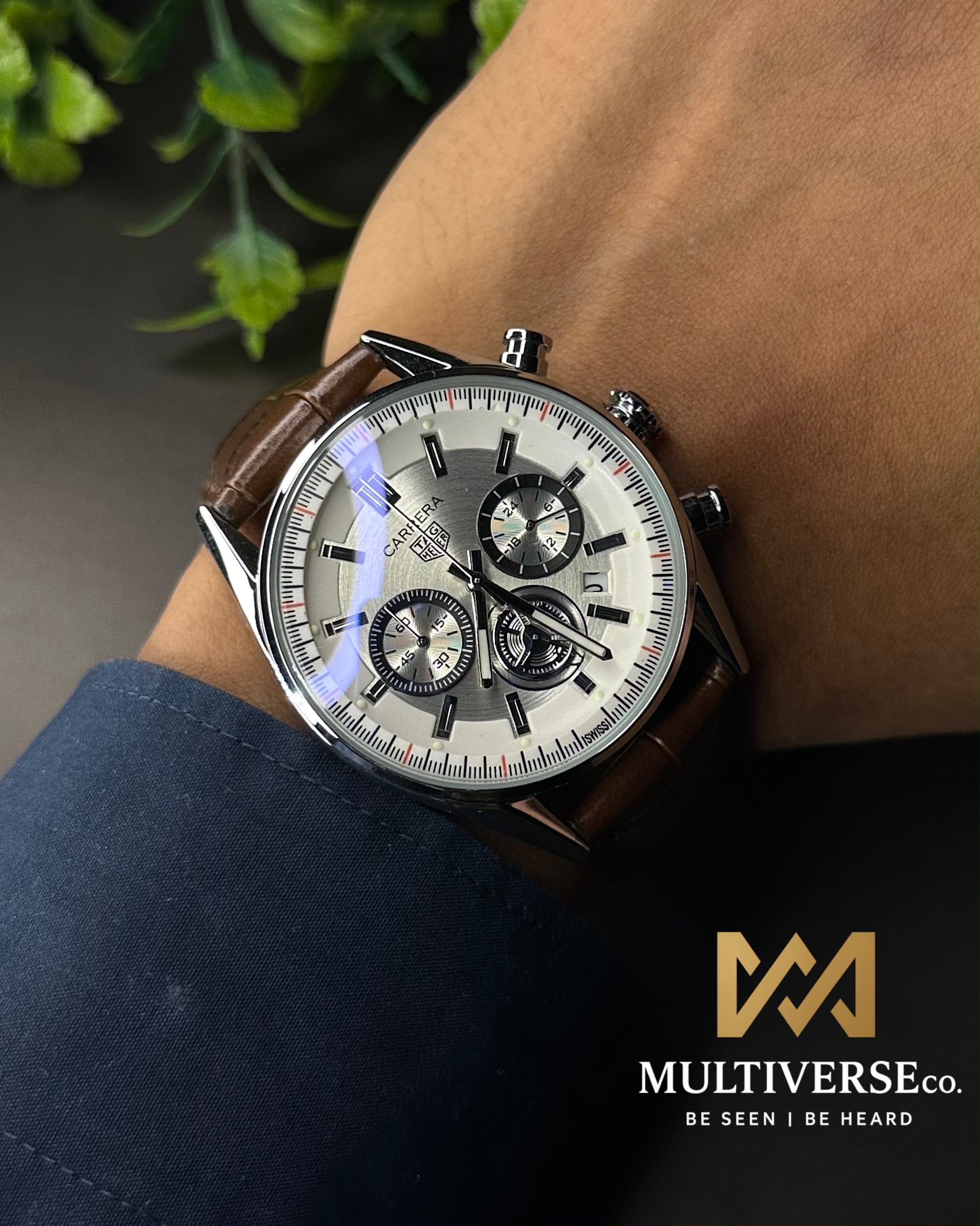 TAG HEUER CARRERA CHRONO BROWN LEATHER WHITE DIAL WATCH_img_4