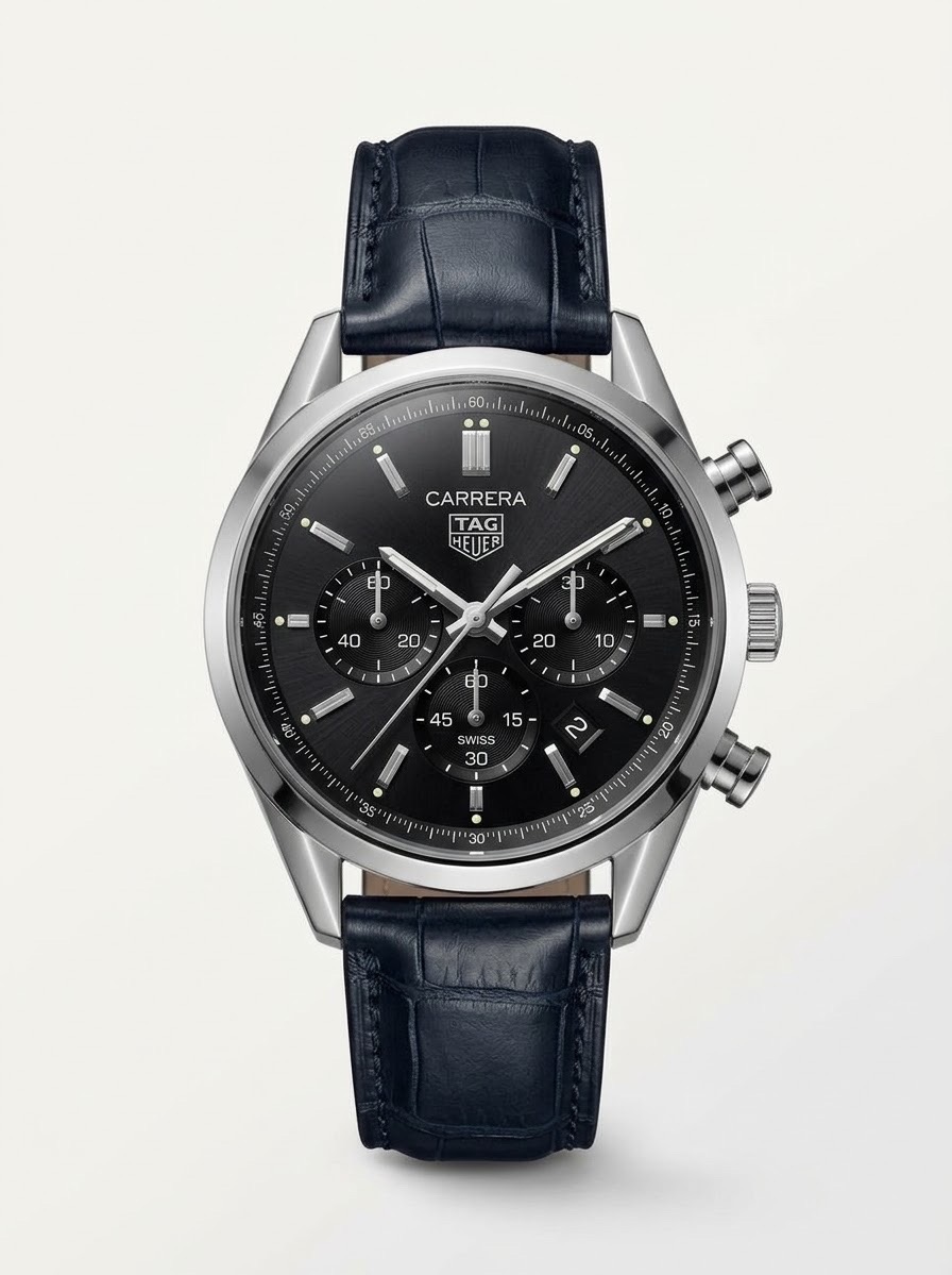 TAG HEUER CARRERA CHRONO TRI-COMPAX BLACK BELT SILVER CASE WATCH (AA)