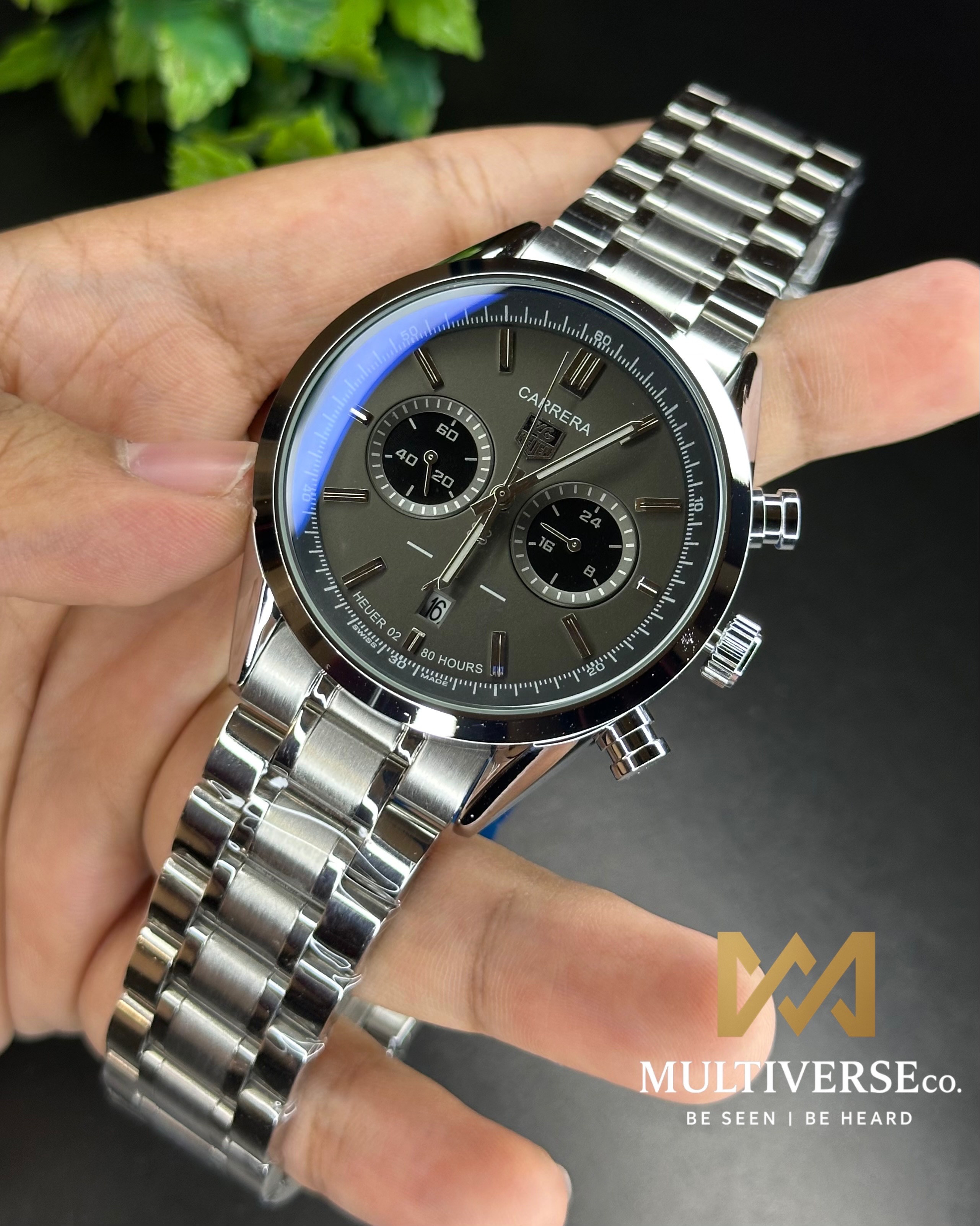 TAG HEUER HERITAGE SPORT CHRONOGRAPH GREY PANDA DIAL STEEL BRACELET (AA)_img_1