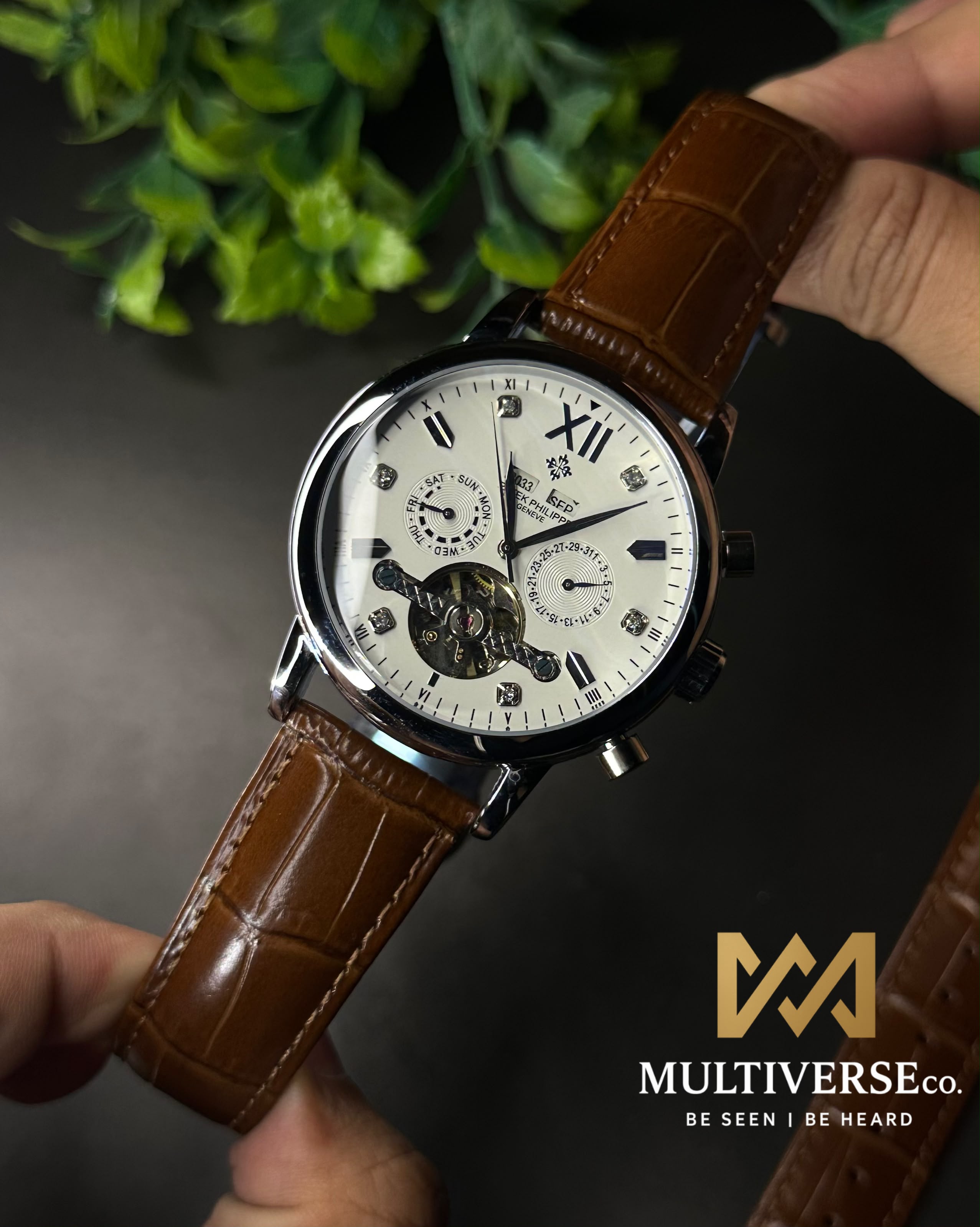 PATEK PHILIPPE GRAND CALENDAR OPEN-HEART PERPETUAL BROWN LEATHER WATCH_img_1