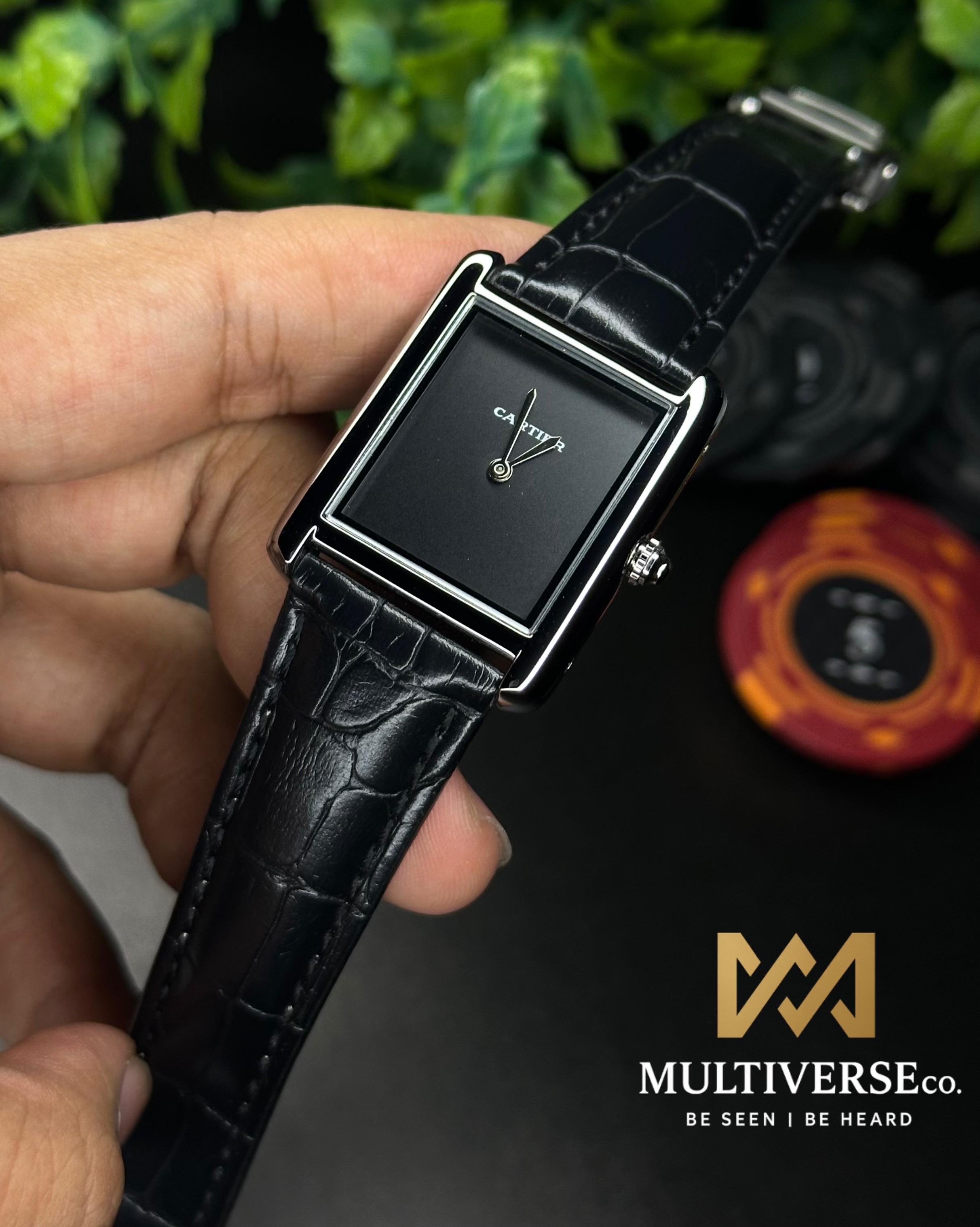 CARTIER TANK | BLACK DIAL BLACK BELT |  (AA)