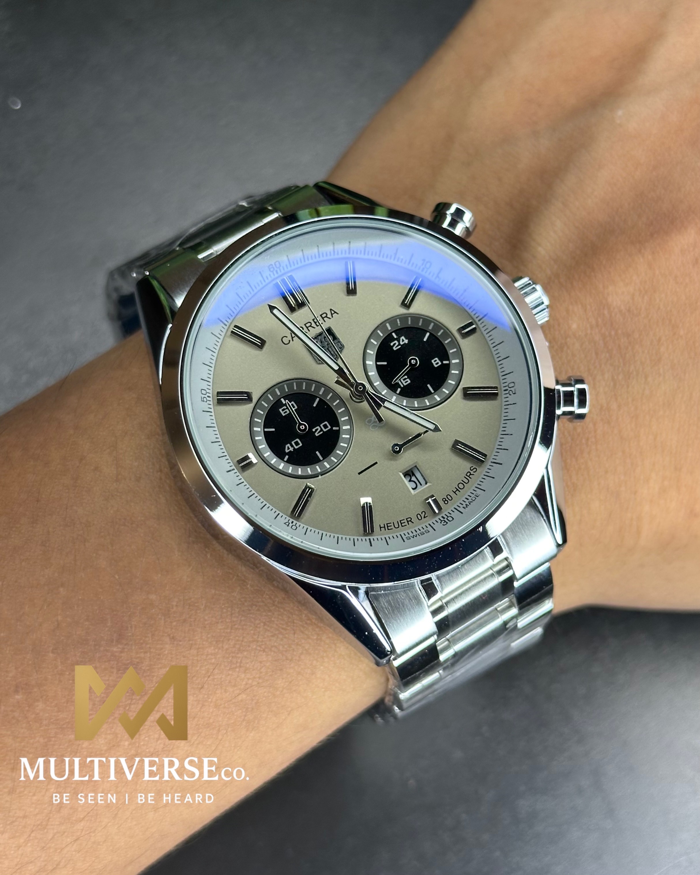 TAG HEUER HERITAGE SPORT CHRONOGRAPH ASH PANDA DIAL STEEL BRACELET (AA)_img_3