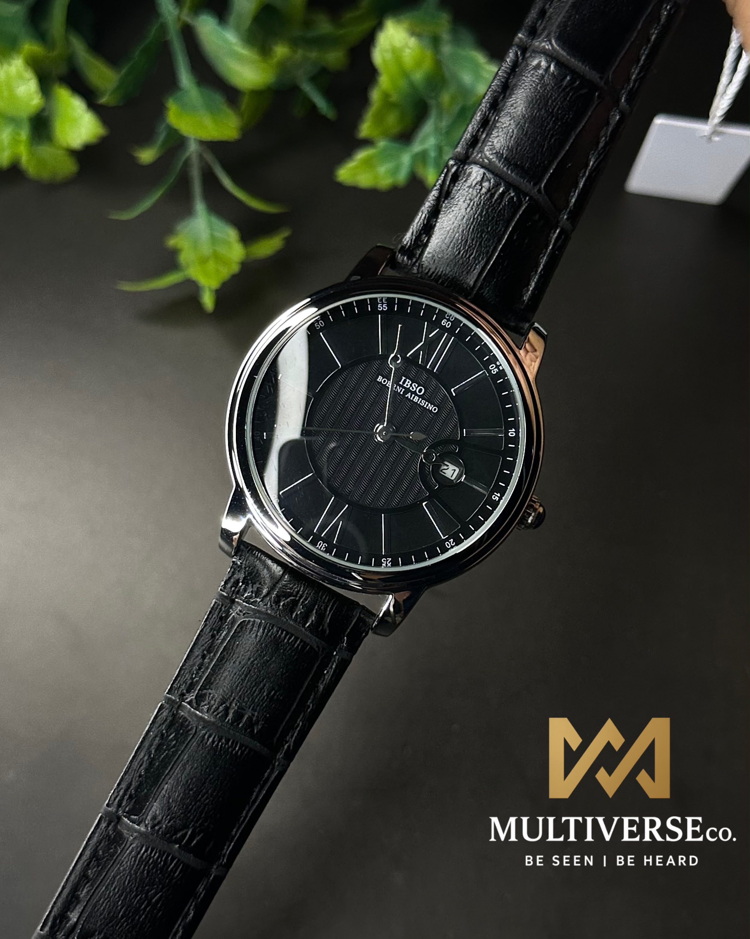 IBSO GUILLOCHÉ ROMAN BLACK LEATHER BLACK DIAL WATCH S3893G_img_0