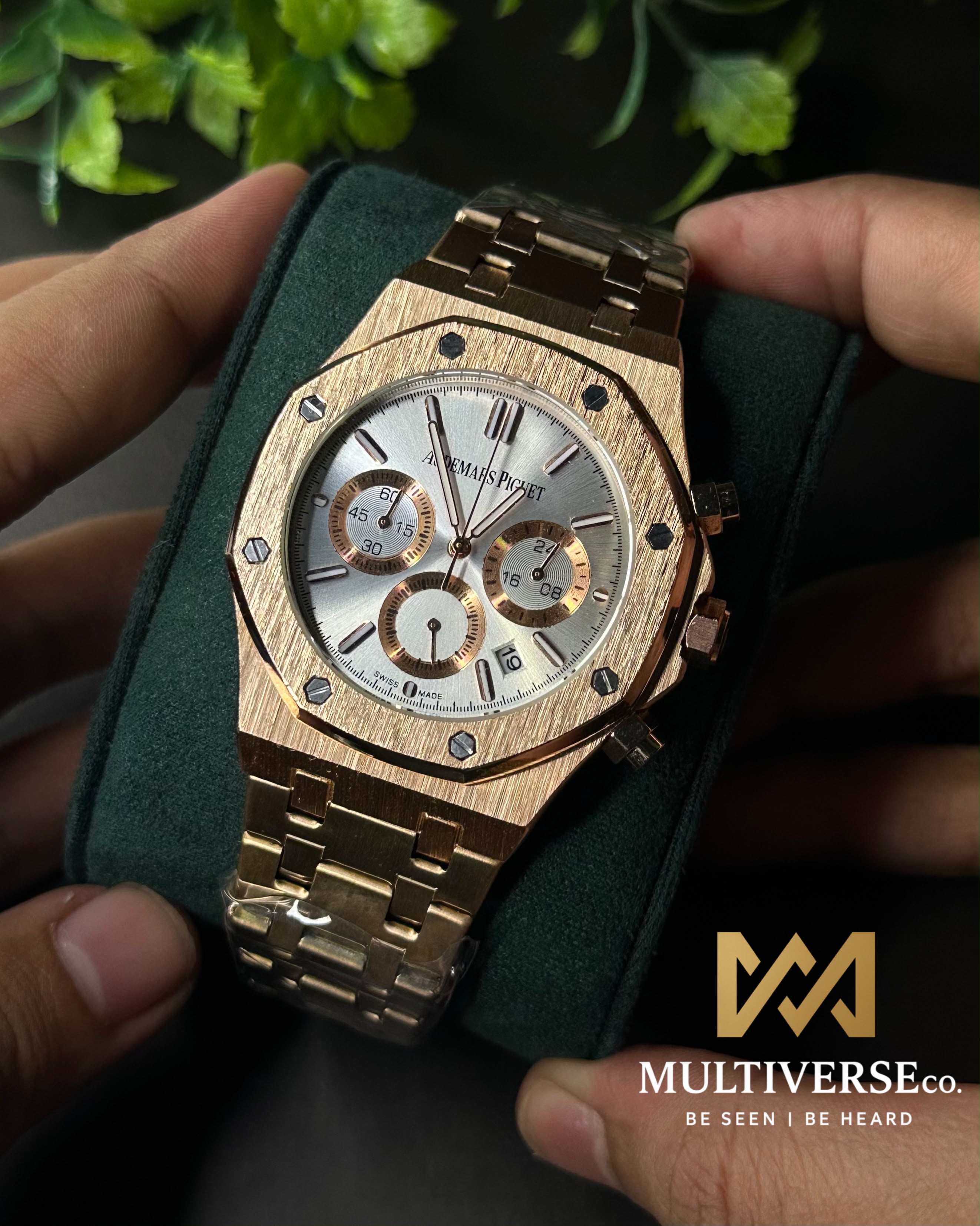 AP ROYAL OAK CHRONO ROSE GOLD TONE CHAMPAIGN DIAL WATCH_img_0