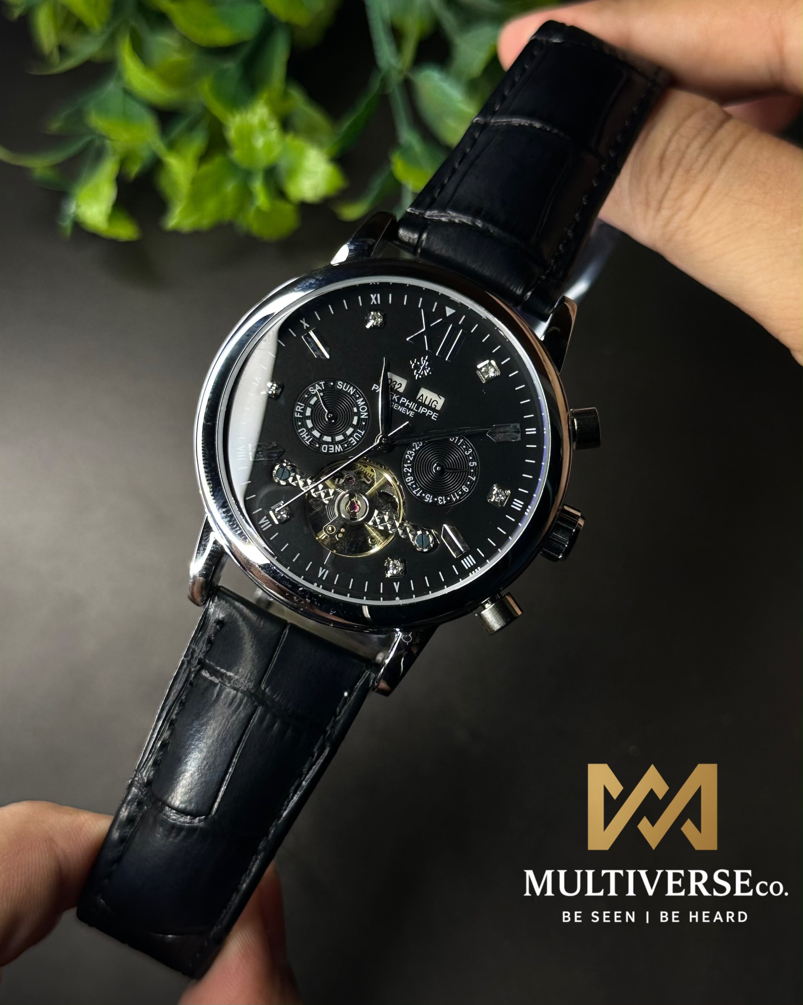 PATEK PHILIPPE GRAND CALENDAR OPEN-HEART PERPETUAL BLACK LEATHER WATCH_img_1