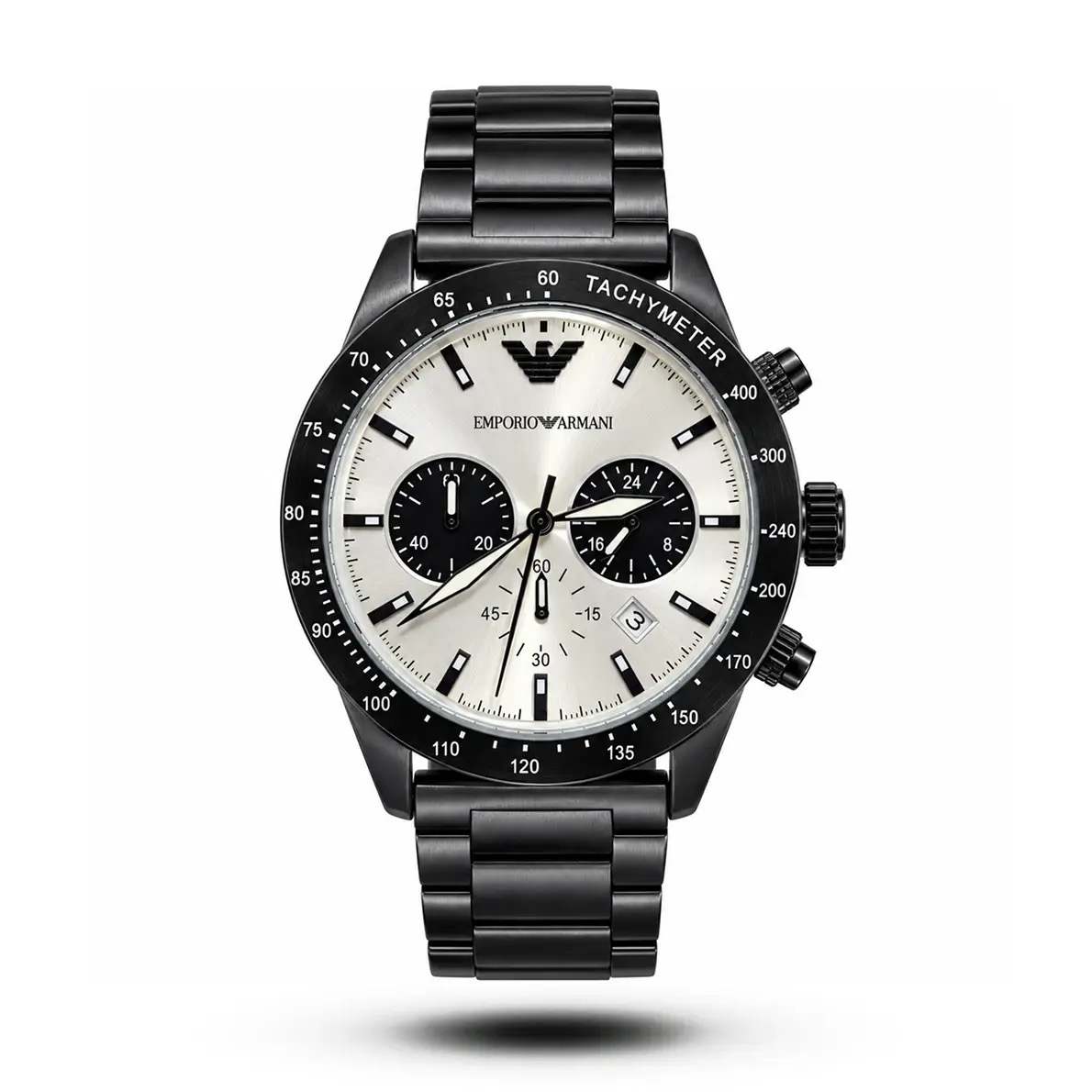 EMPORIO ARMANI MARIO CHRONO BLACK TONE SILVER DIAL BLACK SUB WATCH (AA)