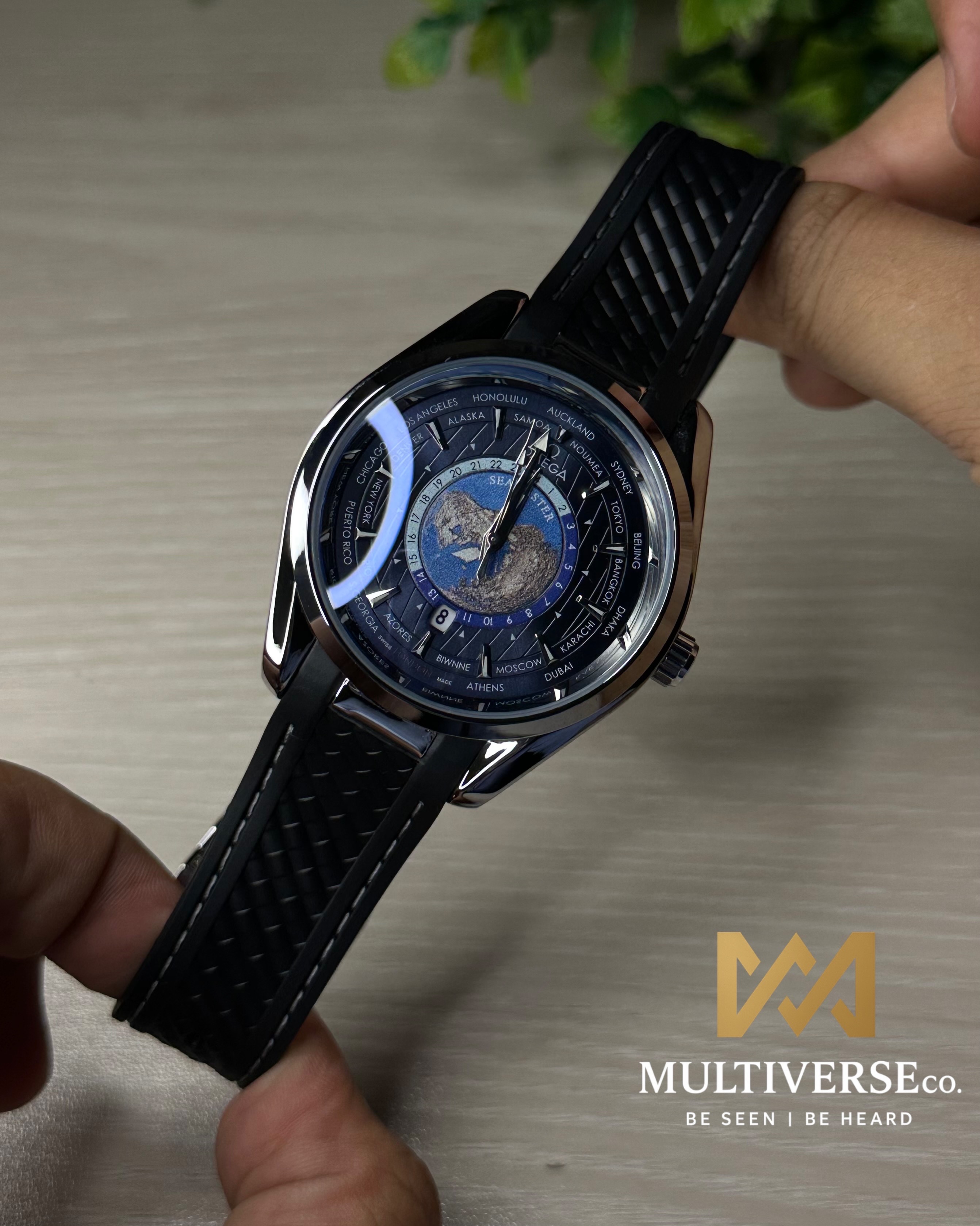 OMEGA SEAMASTER AQUA TERRA WORLDTIMER BLUE DIAL BLACK STRAP WATCH_img_3