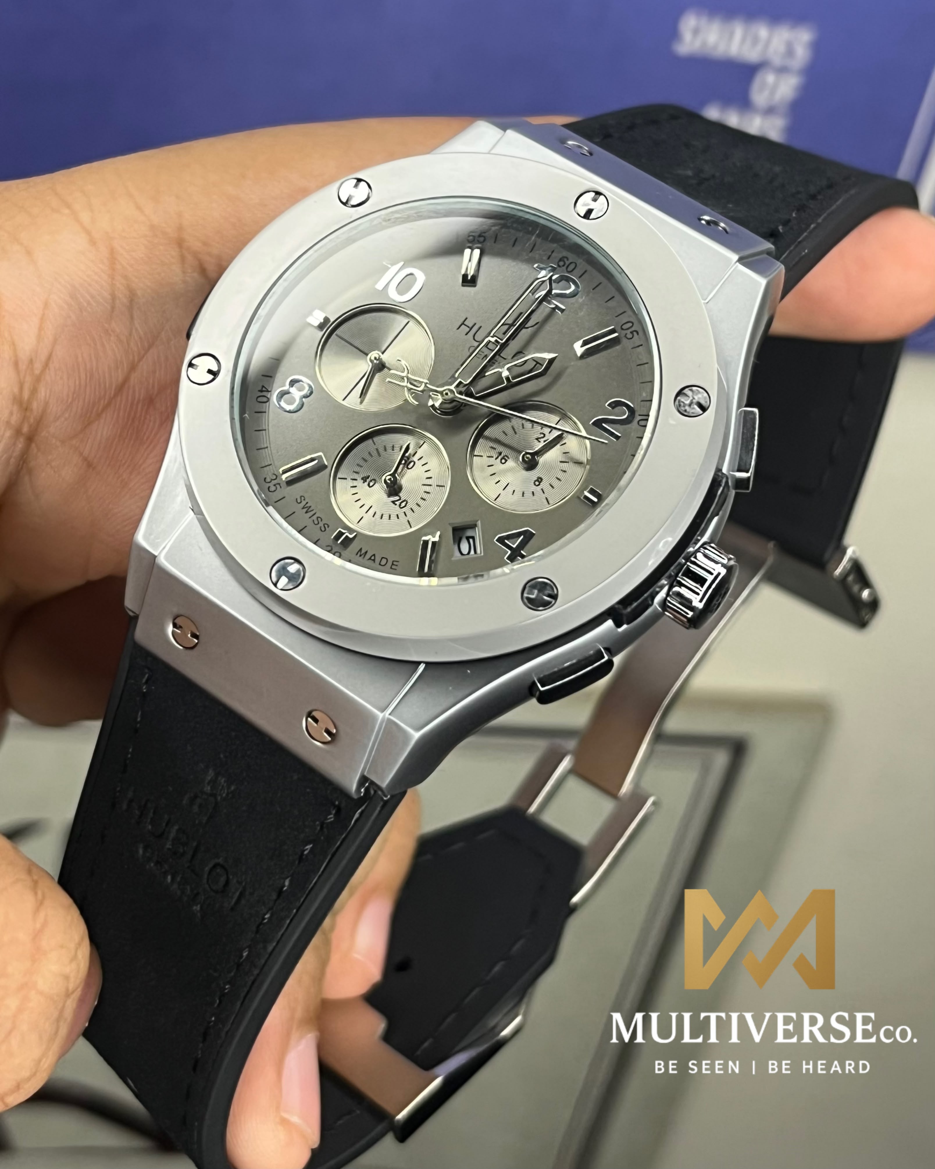 HUBLOT BIG BANG CHRONOGRAPH GREY DIAL BLACK BELT WATCH