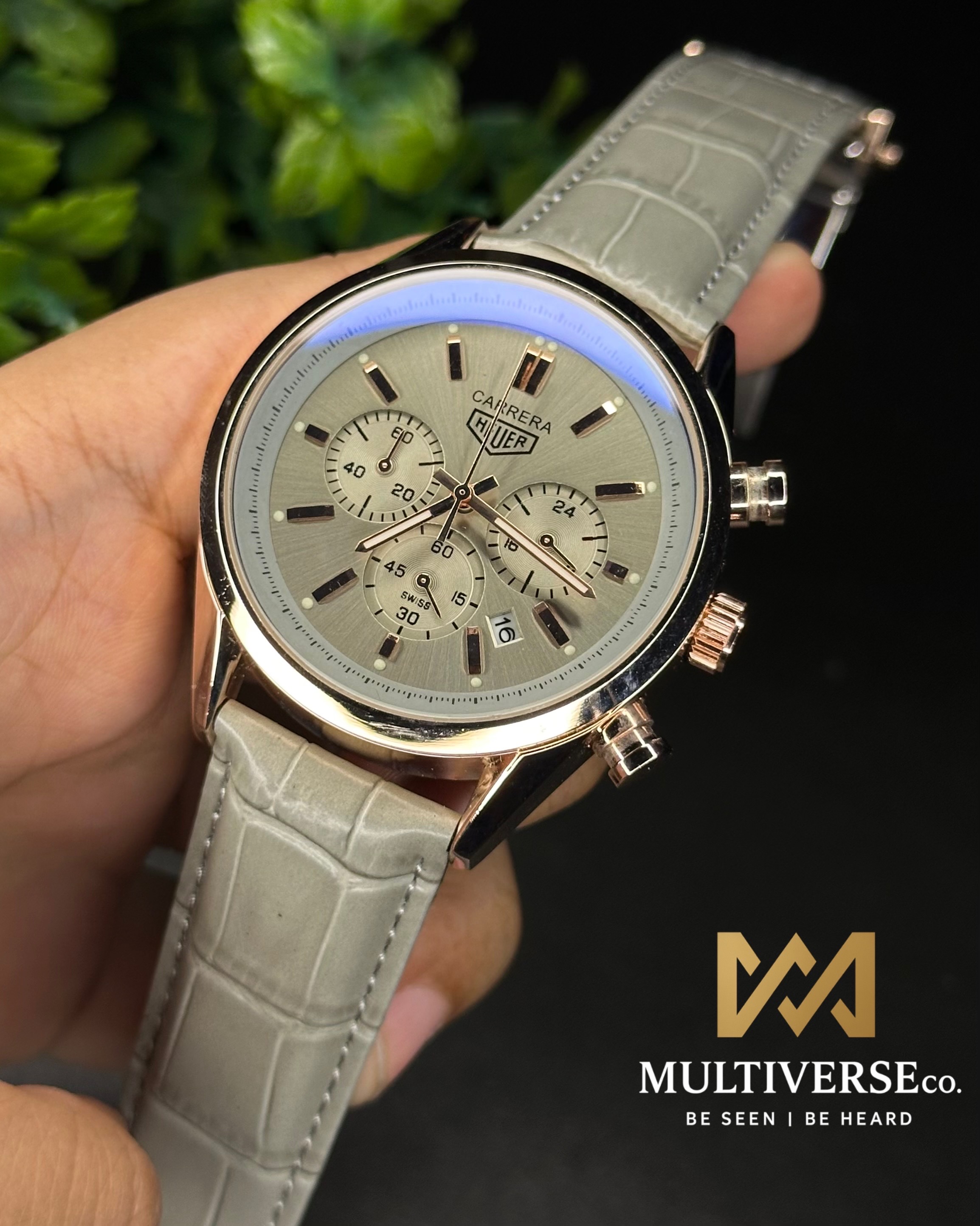 TAG HEUER CARRERA CHRONOGRAPH ROSE GOLD CASE GREY BELT GREY DIAL (AA)_img_0