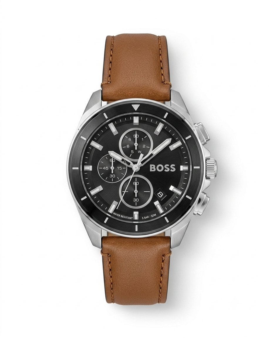 HUGO BOSS | VOLANE CHRONOGRAPH | BROWN LEATHER | BLACK DIAL WATCH| AA GRADE |