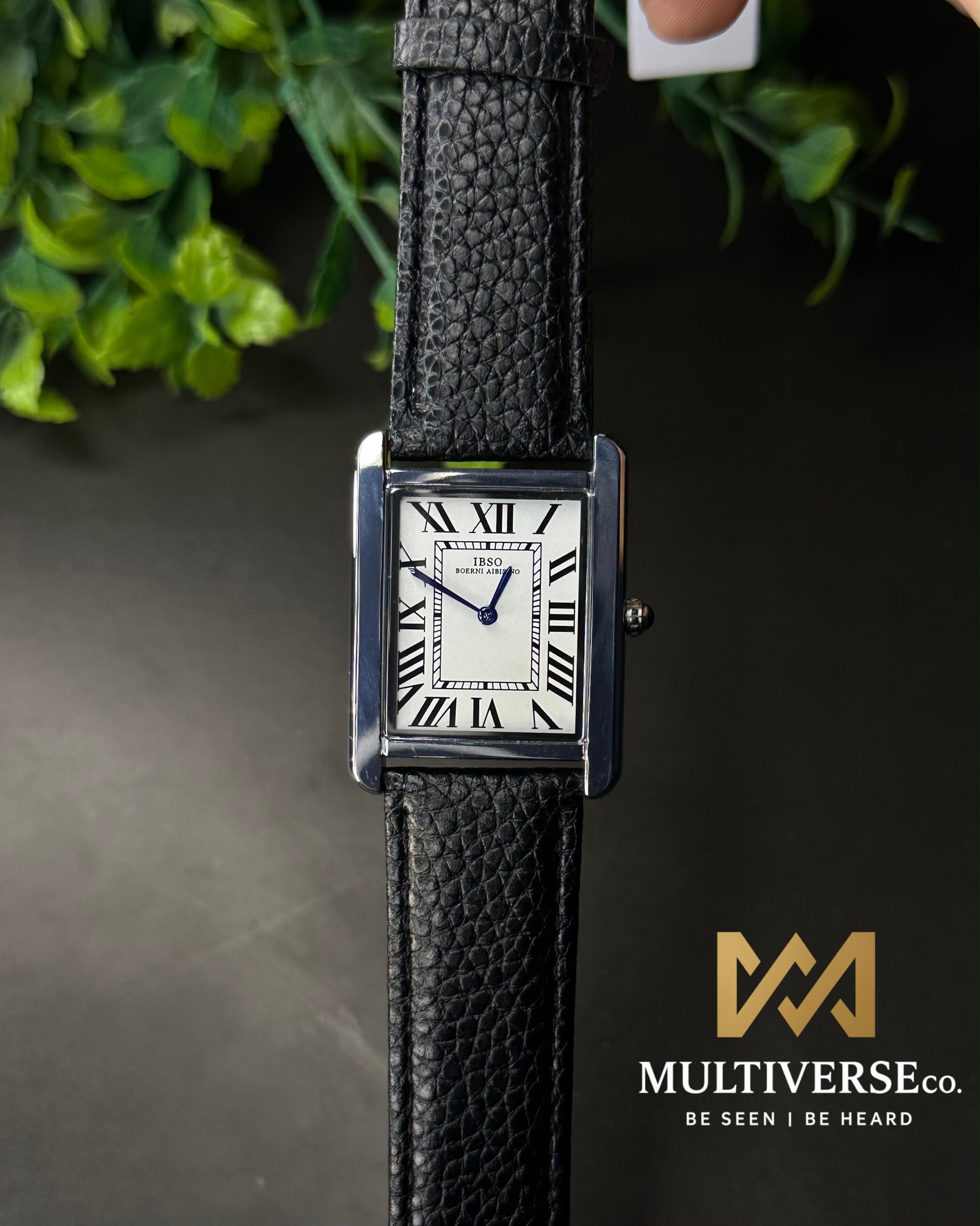 IBSO TANK ROMAN NUMERAL BLACK LEATHER WHITE DIAL WATCH_img_1