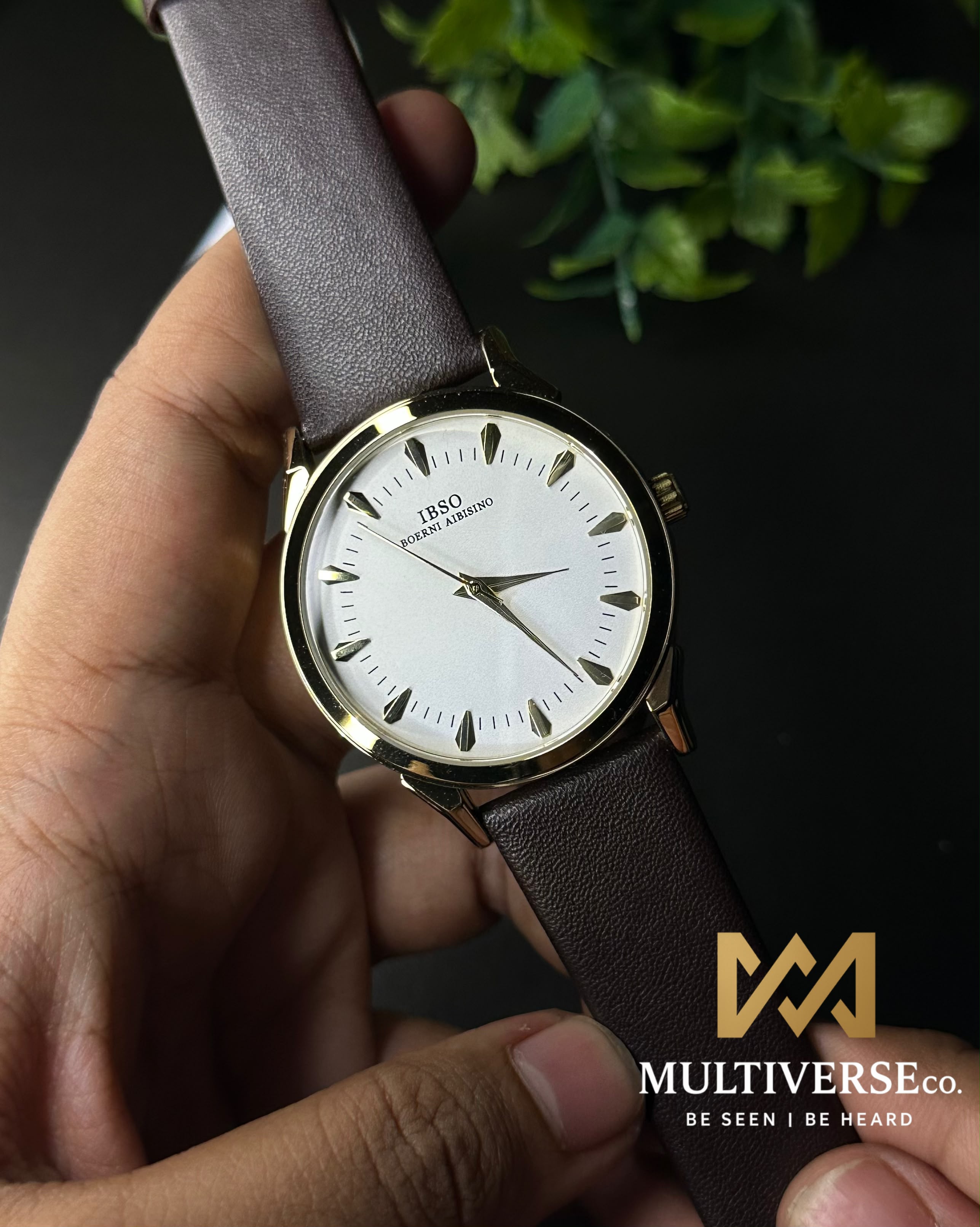 IBSO FACETED ARROWHEAD DIAL BROWN LEATHER WHITE DIAL WATCH S1388G_img_2