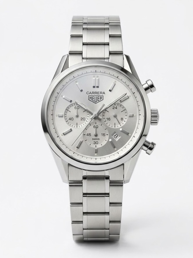 TAG HEUER CARRERA CHRONOGRAPH HERITAGE SILVER DIAL WATCH (AA)