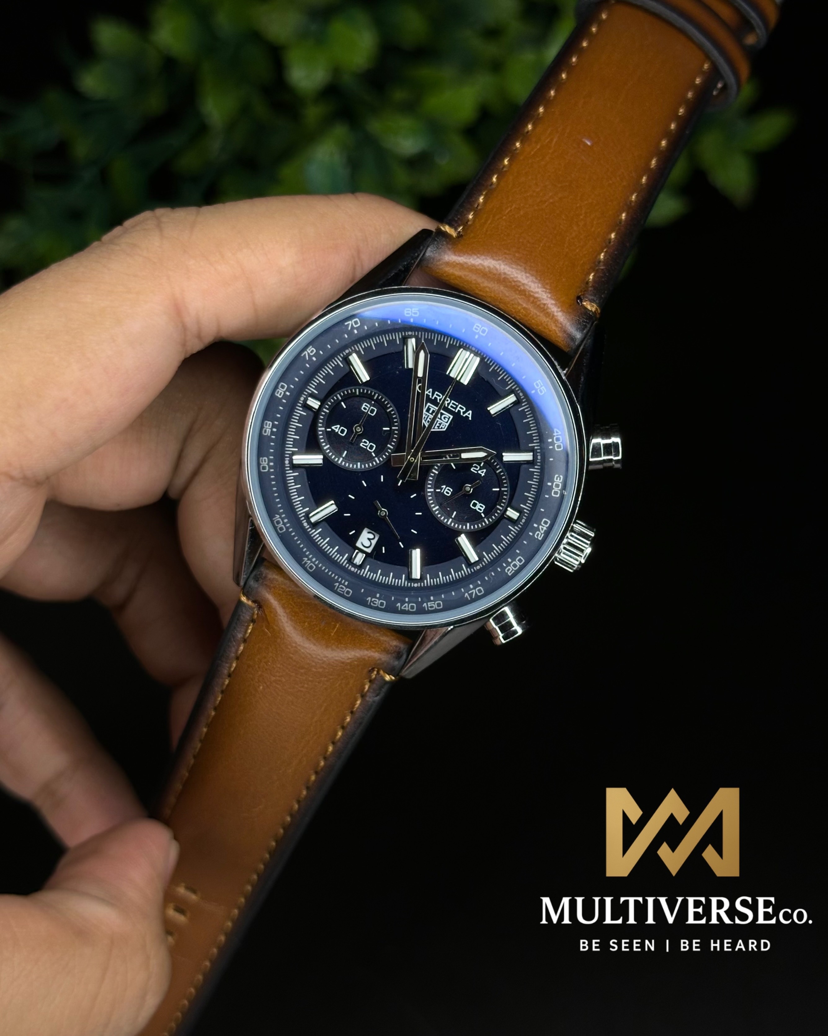 TAG HEUER CARRERA CHRONOGRAPH BLUE DIAL LIGHT BROWN BELT (AA)_img_0