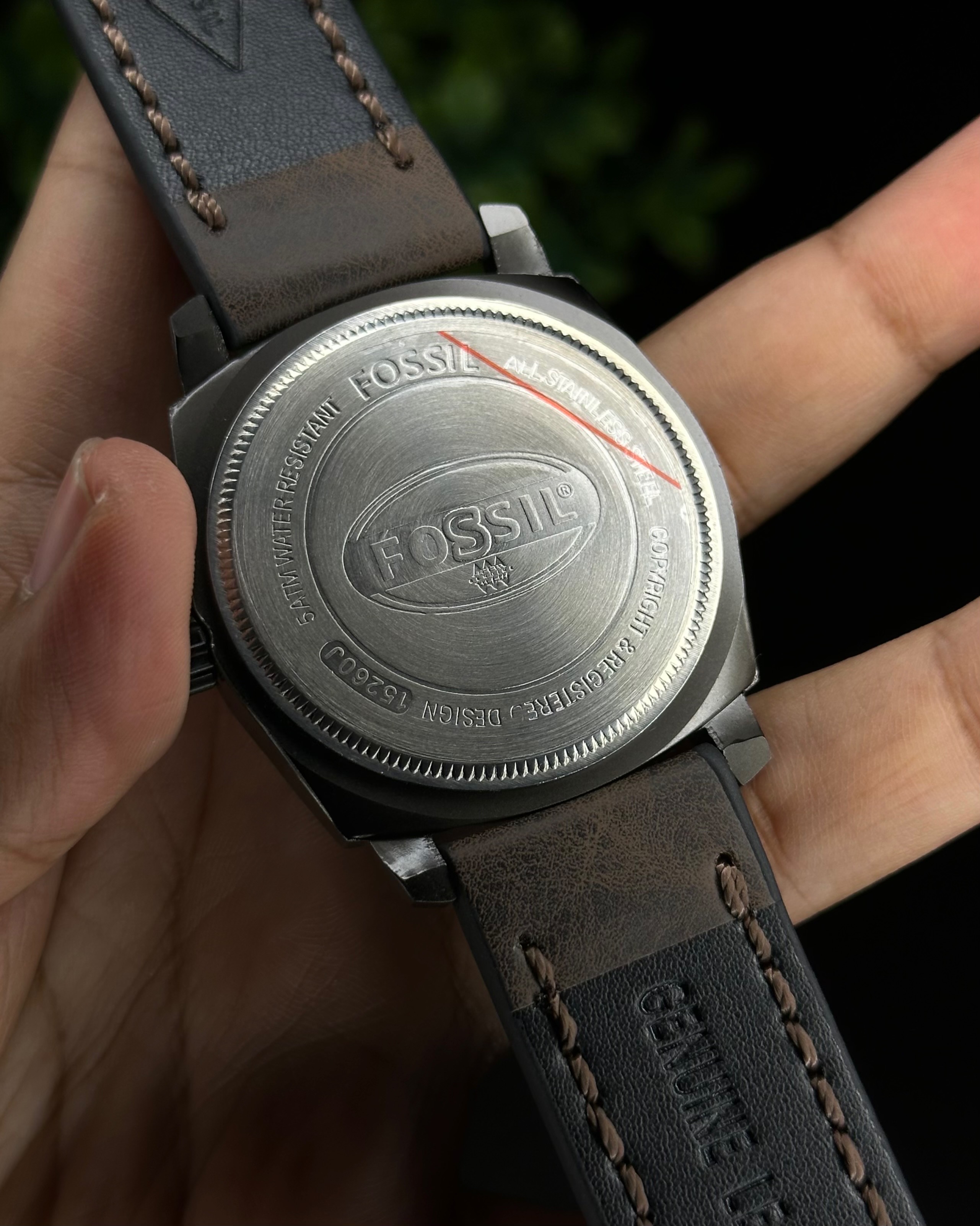 FOSSIL MACHINE DAY-DATE BLACKOUT BROWN BELT (AA)_img_5