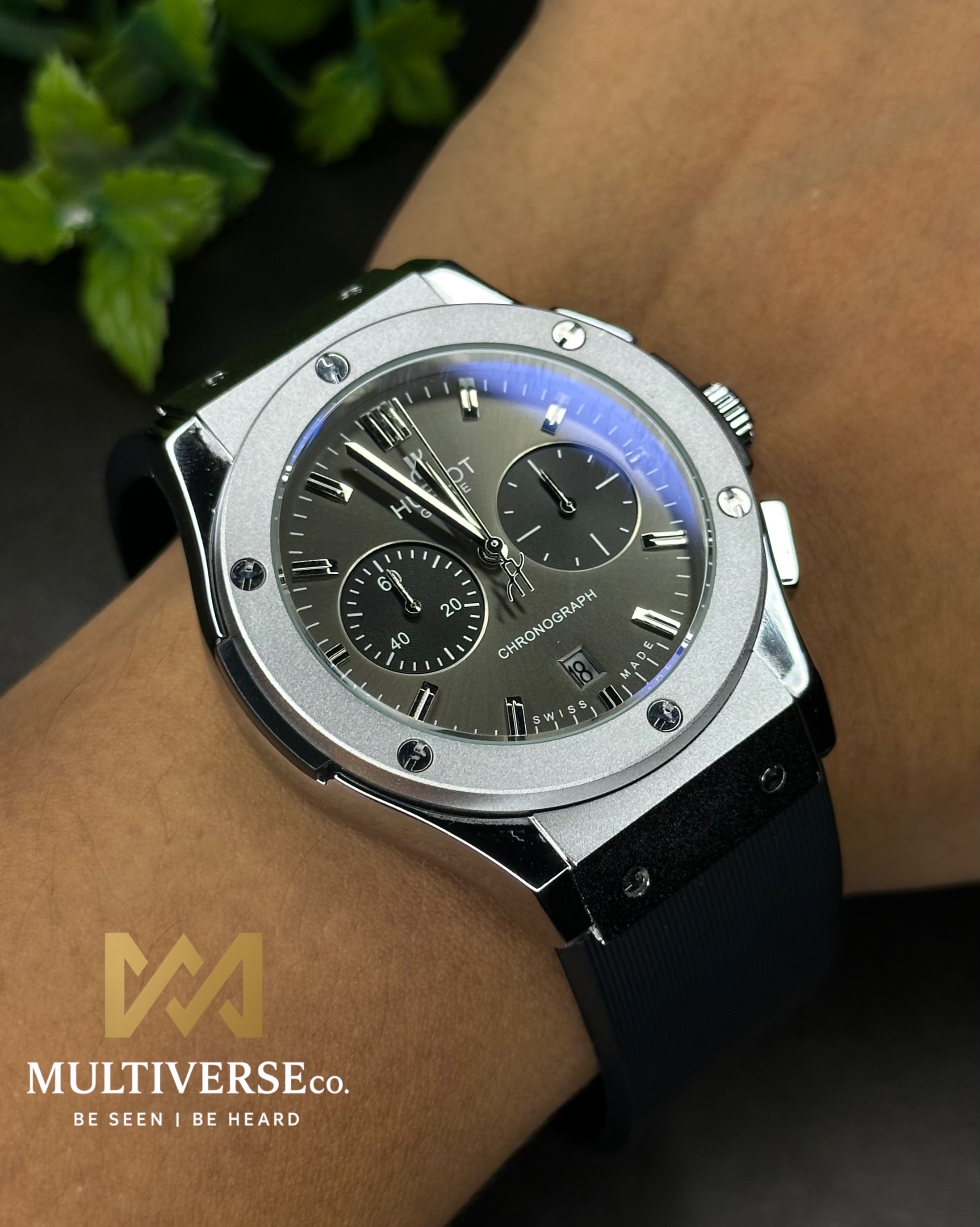 HUBLOT CLASSIC FUSION CHRONOGRAPH SILVER CASE BLACK BELT (AA)_img_3