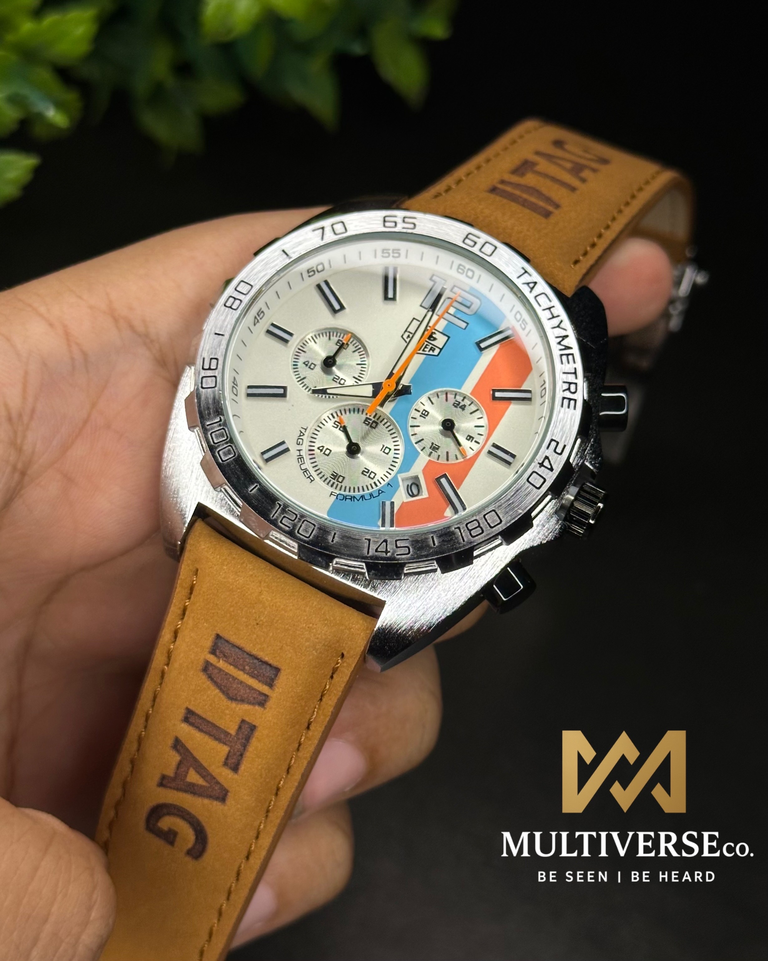 TAG HEUER FORMULA 1 CHRONOGRAPH GULF EDITION MUSTARD BELT WHITE DIAL (AA)_img_0