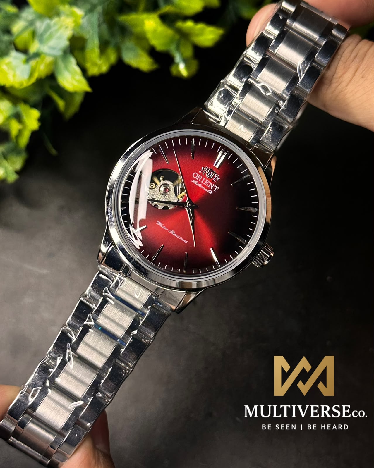 ORIENT BAMBINO OPEN HEART RED AUTOMATIC STEEL BRACELET