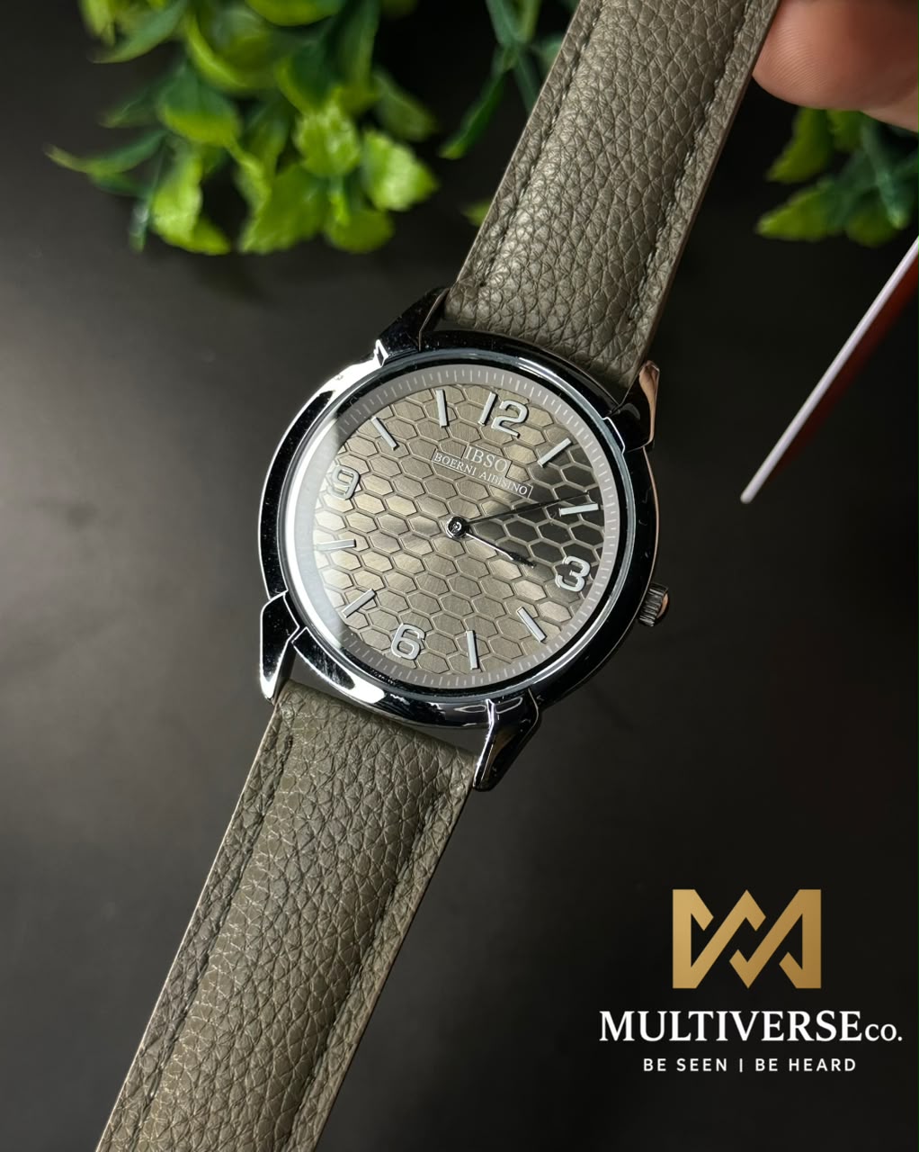 IBSO BOERNI AB HONEYCOMB DIAL TAUPE LEATHER WATCH B2366G_img_0