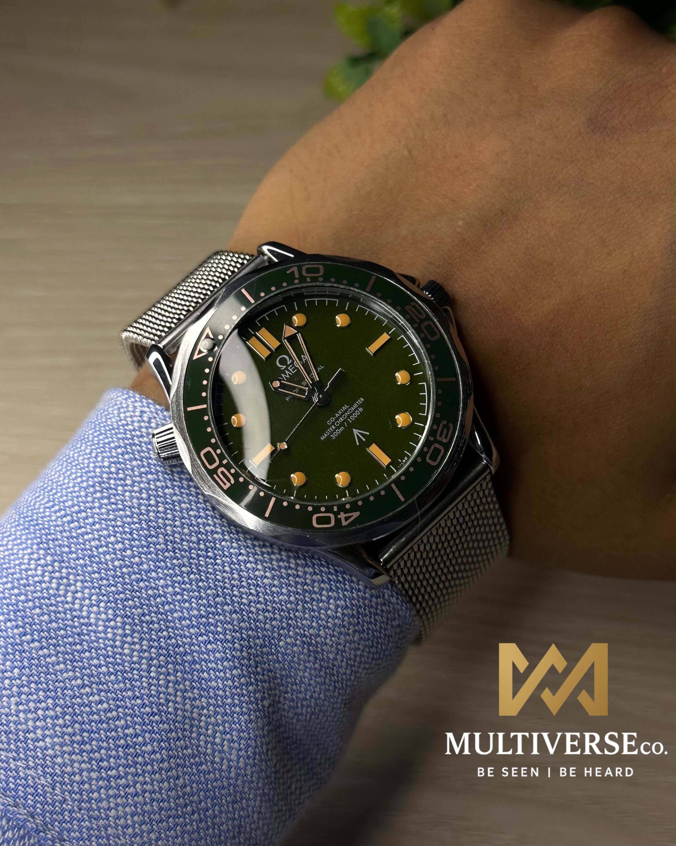 OMEGA 007 JAMES BOND EDITION MESH STRAP GREEN DIAL WATCH FREE NATO STRAP_img_2