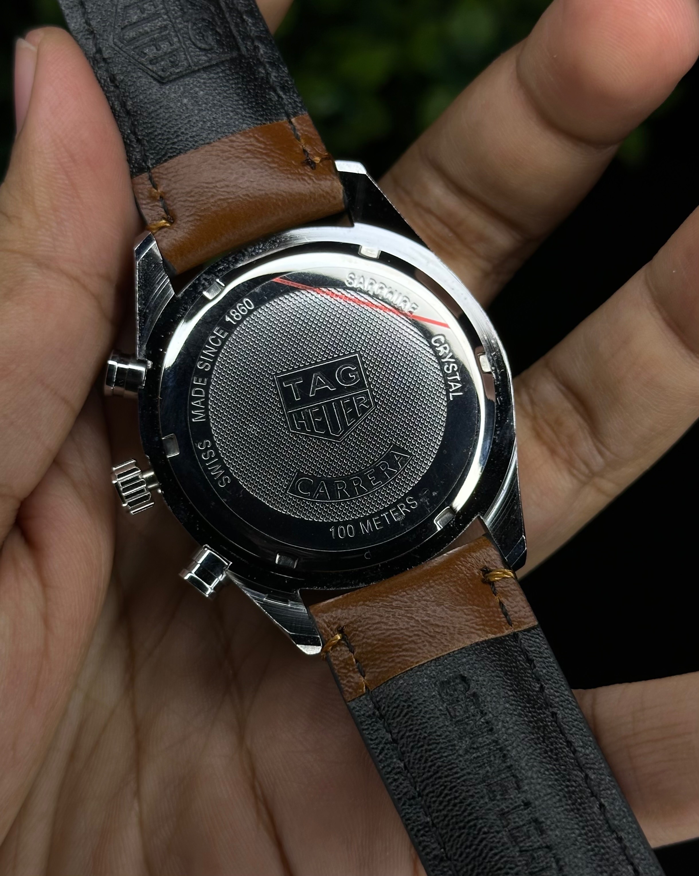 TAG HEUER CARRERA CHRONOGRAPH BLUE DIAL LIGHT BROWN BELT (AA)_img_2