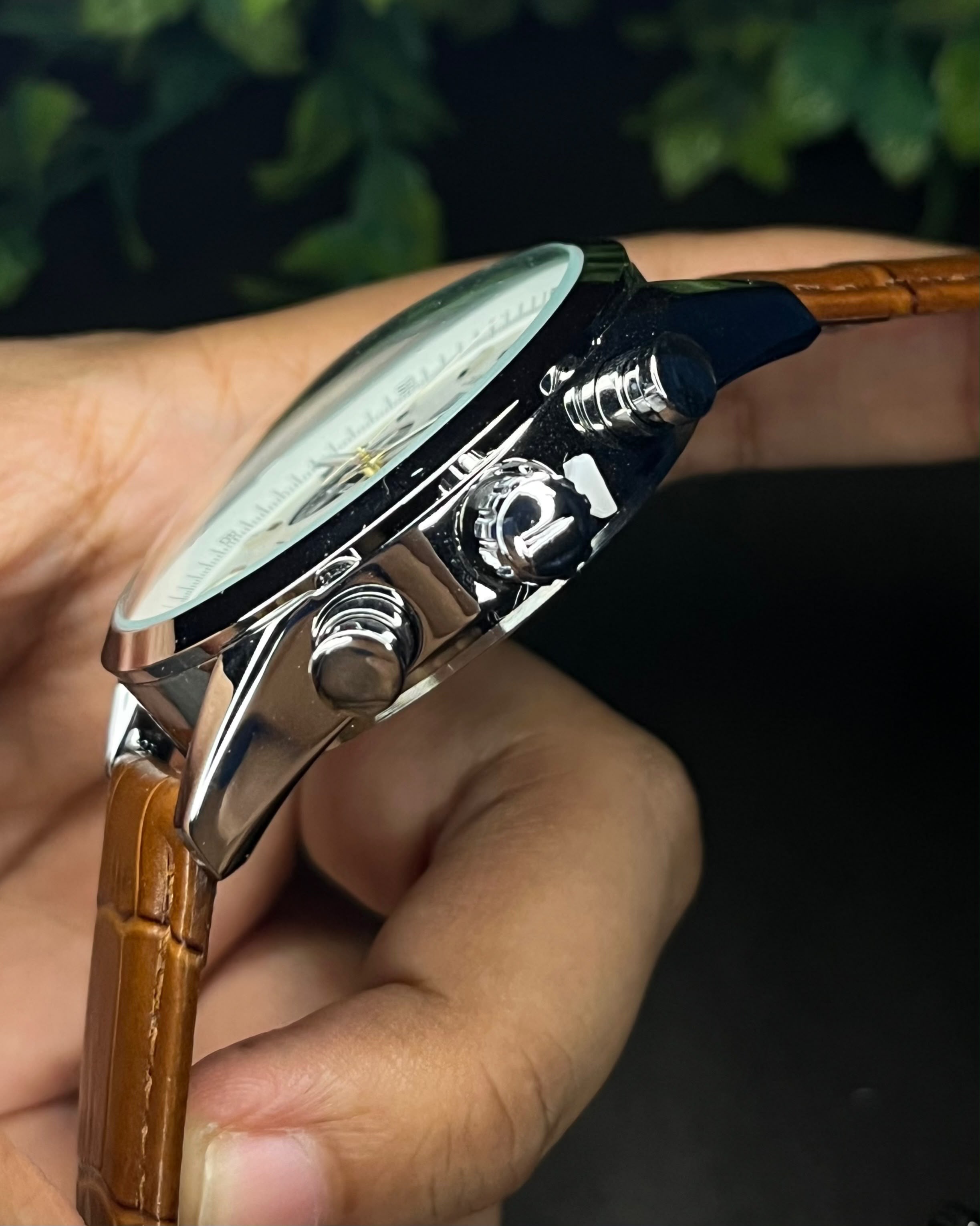 TAG HEUER CARRERA 2 CHRONO PANDA BI-COMPAX BROWN BELT WHITE DIAL BLACK SUB WATCH_img_4