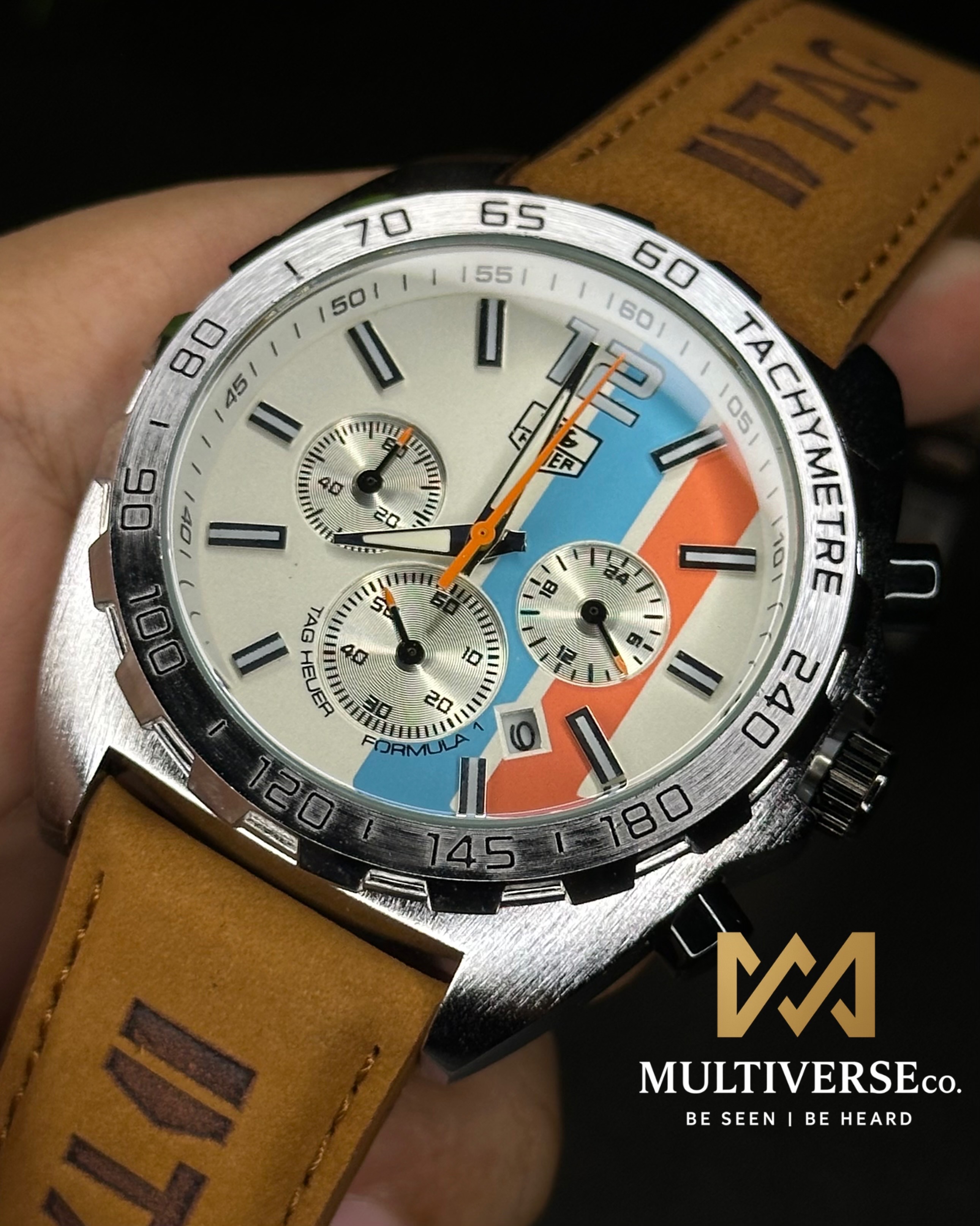 TAG HEUER FORMULA 1 CHRONOGRAPH GULF EDITION MUSTARD BELT WHITE DIAL (AA)_img_1