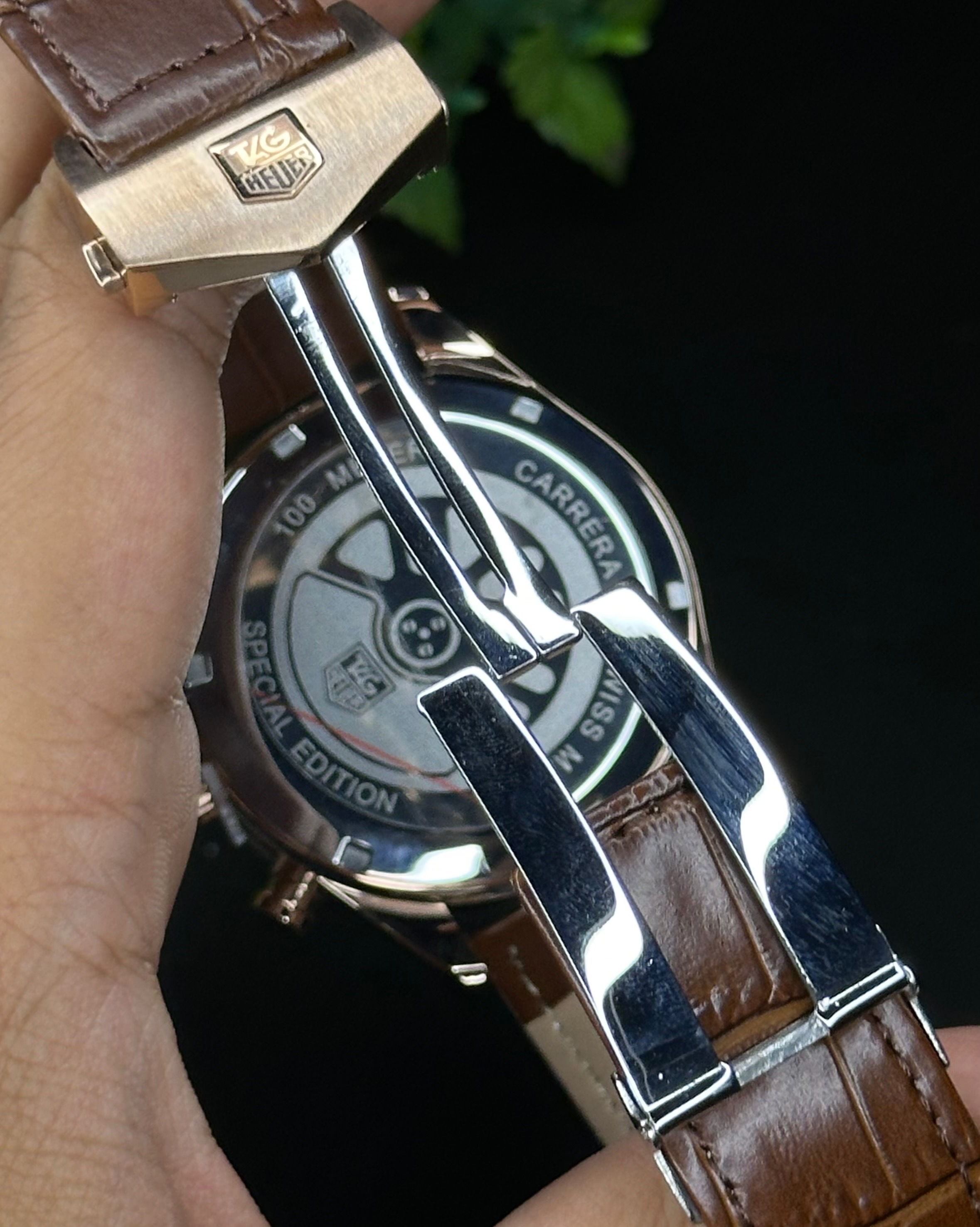 TAG HEUER CARRERA CHRONOGRAPH ROSE GOLD CASE BROWN BELT WHITE DIAL (AA)_img_4